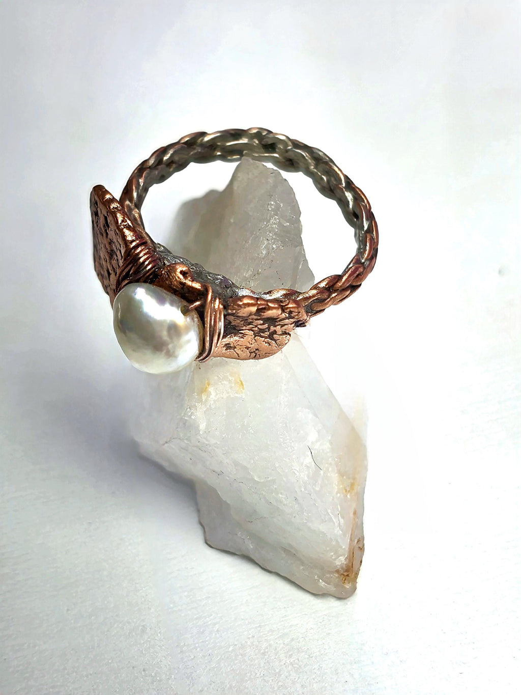 Bruises Formed the Pearl Ring – UNBROKEN Handcrafted Copper Pearl Ring, Survivor Jewelry, Hammered Rustic Statement Ring