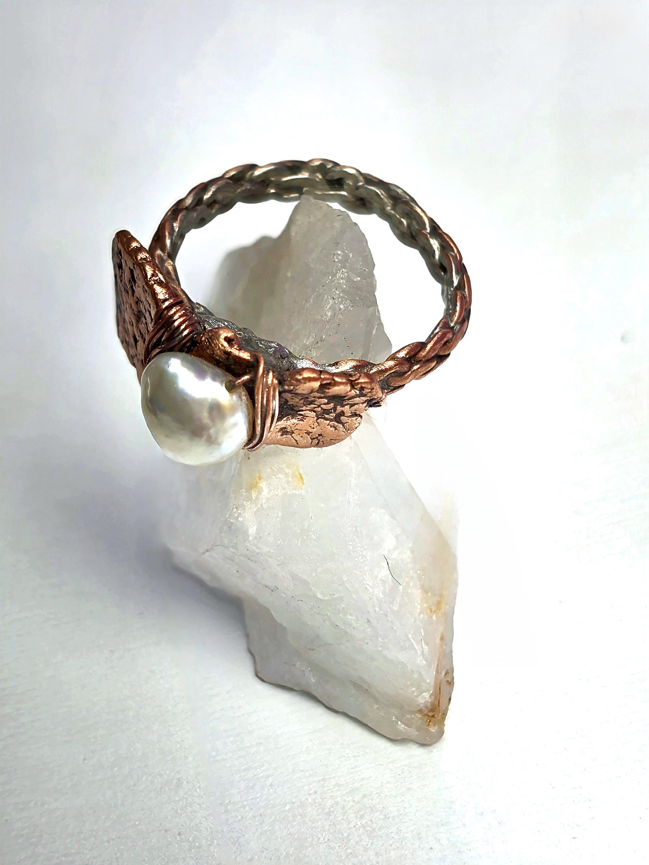 Bruises Formed the Pearl Ring – UNBROKEN Handcrafted Copper Pearl Ring, Survivor Jewelry, Hammered Rustic Statement Ring