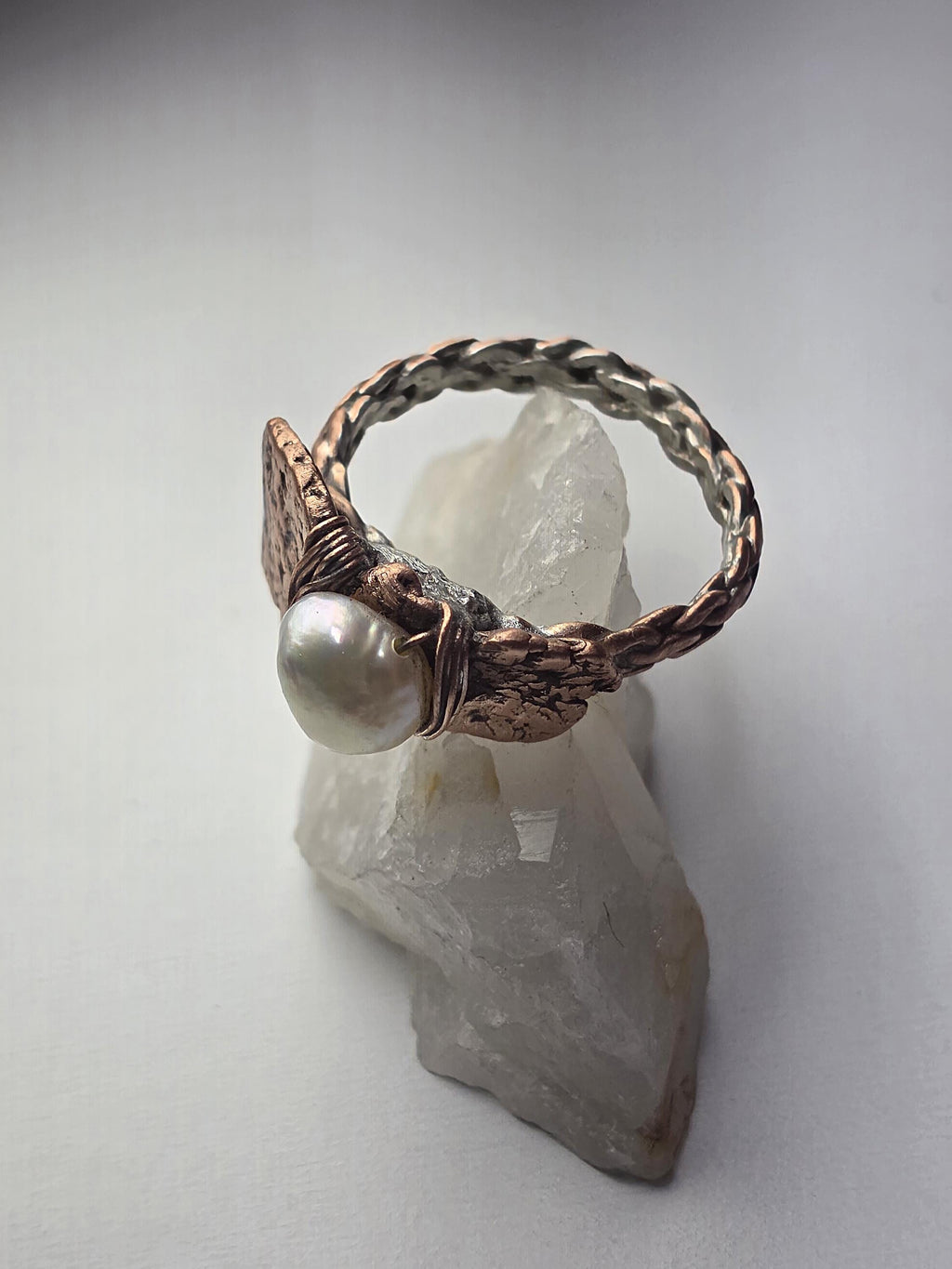 Bruises Formed the Pearl Ring – UNBROKEN Handcrafted Copper Pearl Ring, Survivor Jewelry, Hammered Rustic Statement Ring