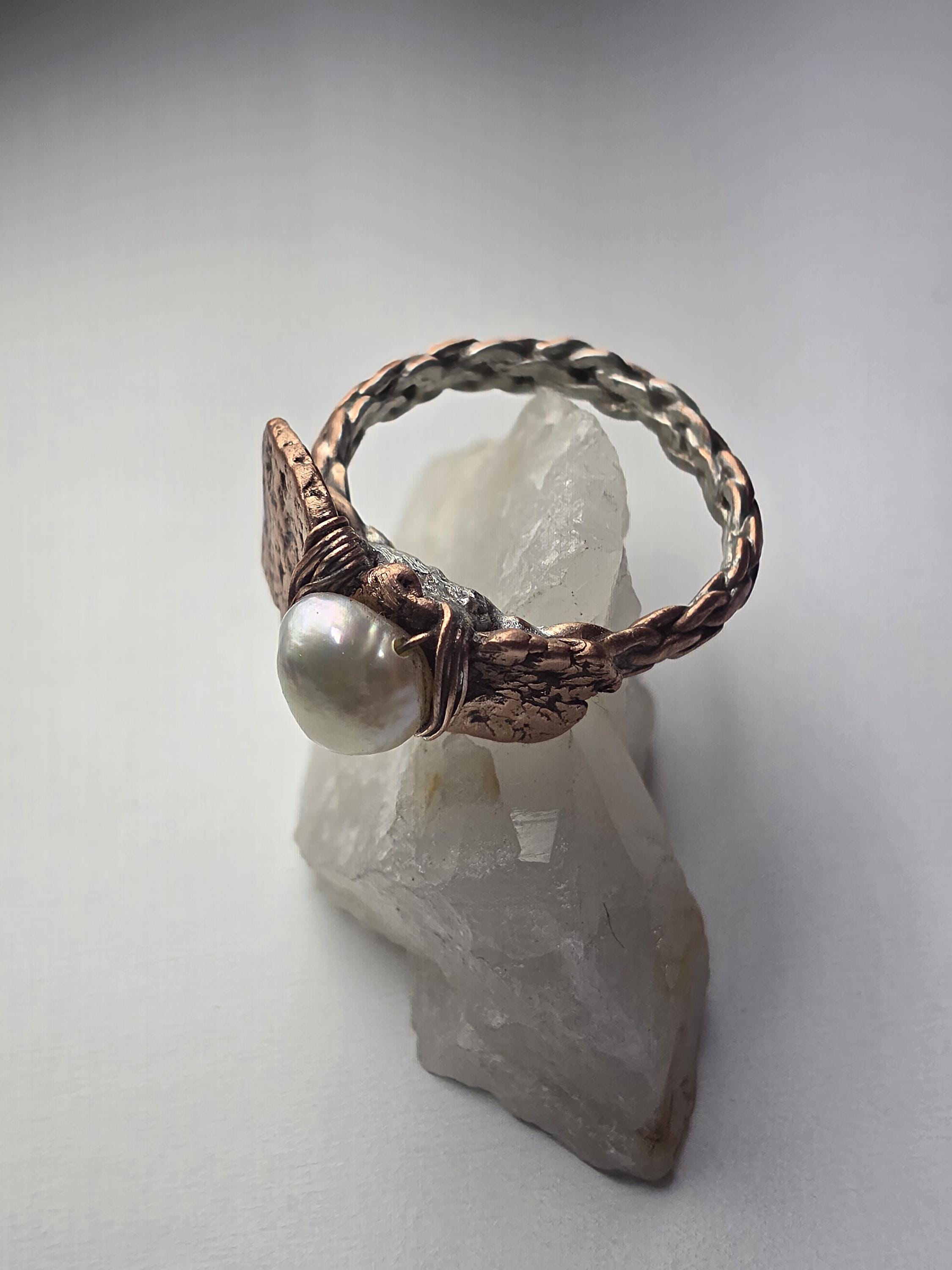 Bruises Formed the Pearl Ring – UNBROKEN Handcrafted Copper Pearl Ring, Survivor Jewelry, Hammered Rustic Statement Ring