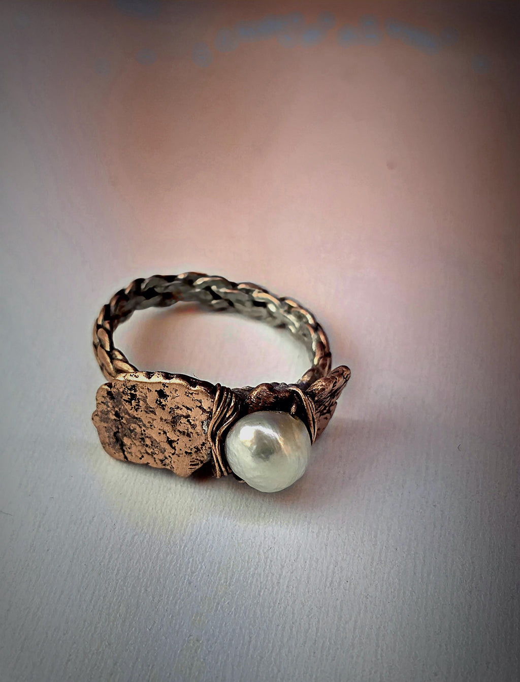 Bruises Formed the Pearl Ring – UNBROKEN Handcrafted Copper Pearl Ring, Survivor Jewelry, Hammered Rustic Statement Ring