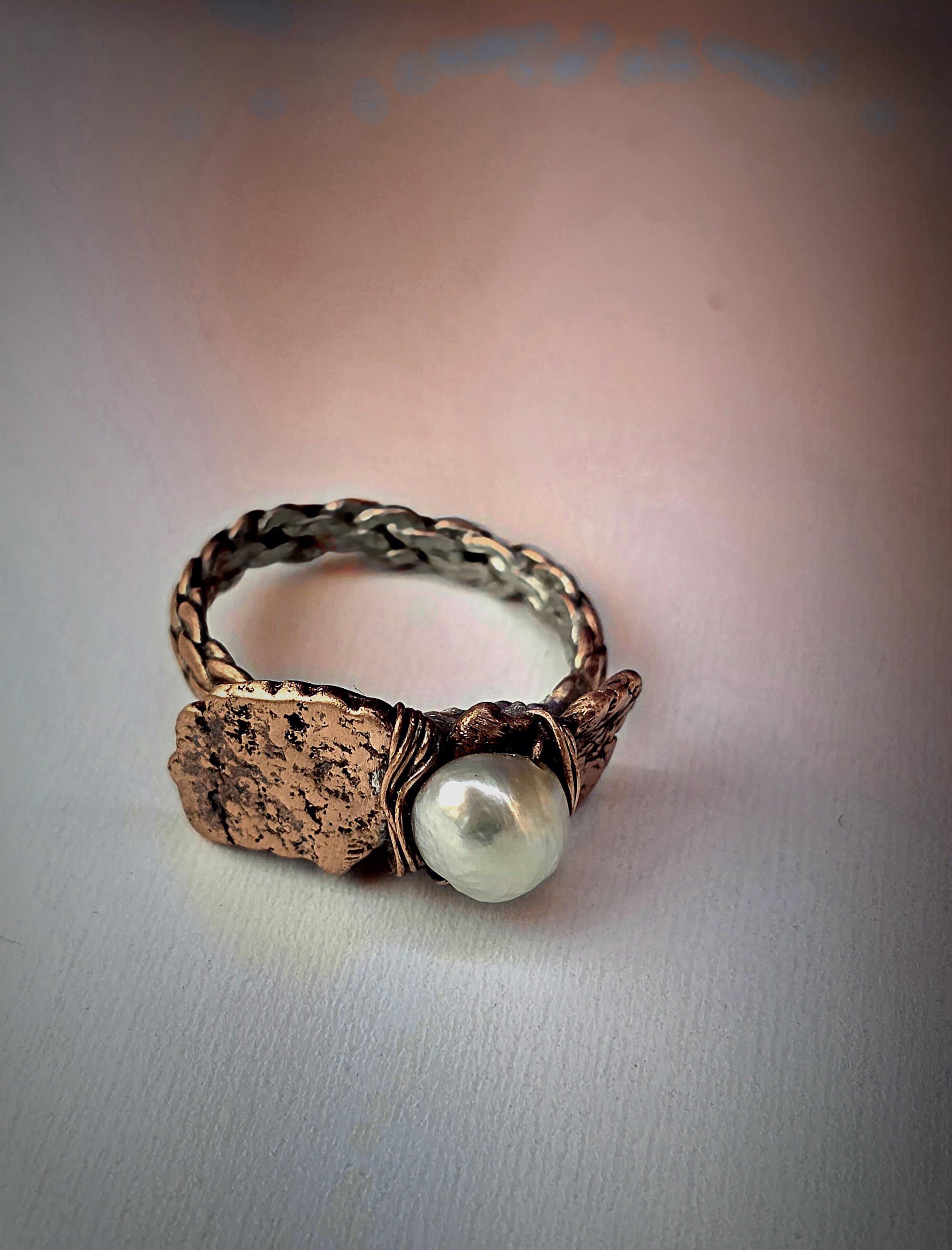 Bruises Formed the Pearl Ring – UNBROKEN Handcrafted Copper Pearl Ring, Survivor Jewelry, Hammered Rustic Statement Ring
