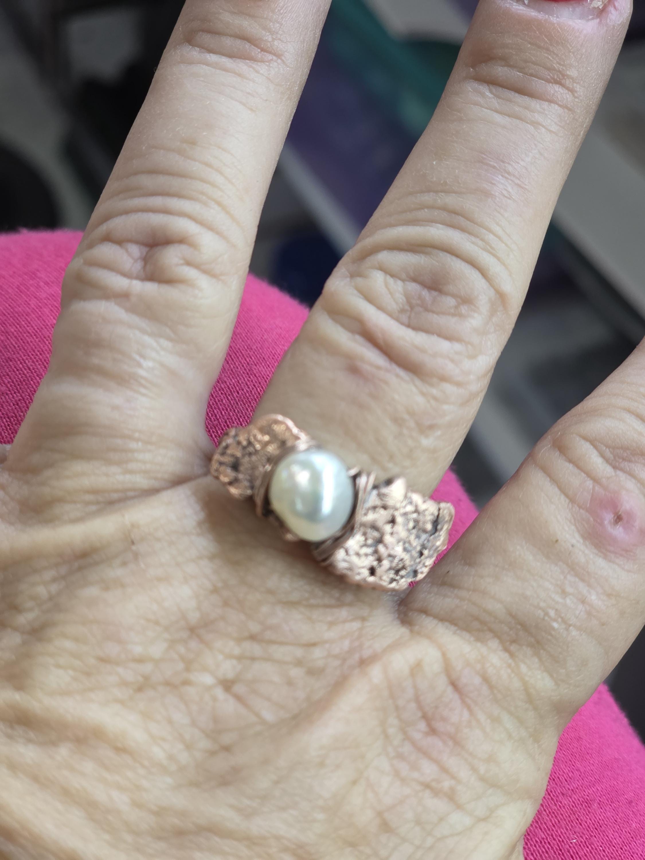 Bruises Formed the Pearl Ring – UNBROKEN Handcrafted Copper Pearl Ring, Survivor Jewelry, Hammered Rustic Statement Ring