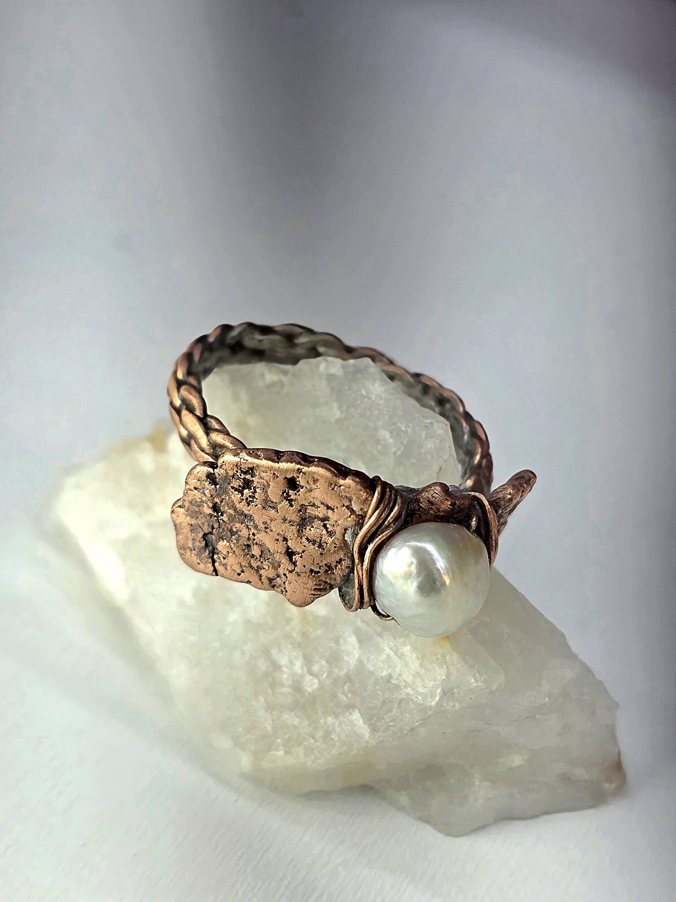 Bruises Formed the Pearl Ring – UNBROKEN Handcrafted Copper Pearl Ring, Survivor Jewelry, Hammered Rustic Statement Ring