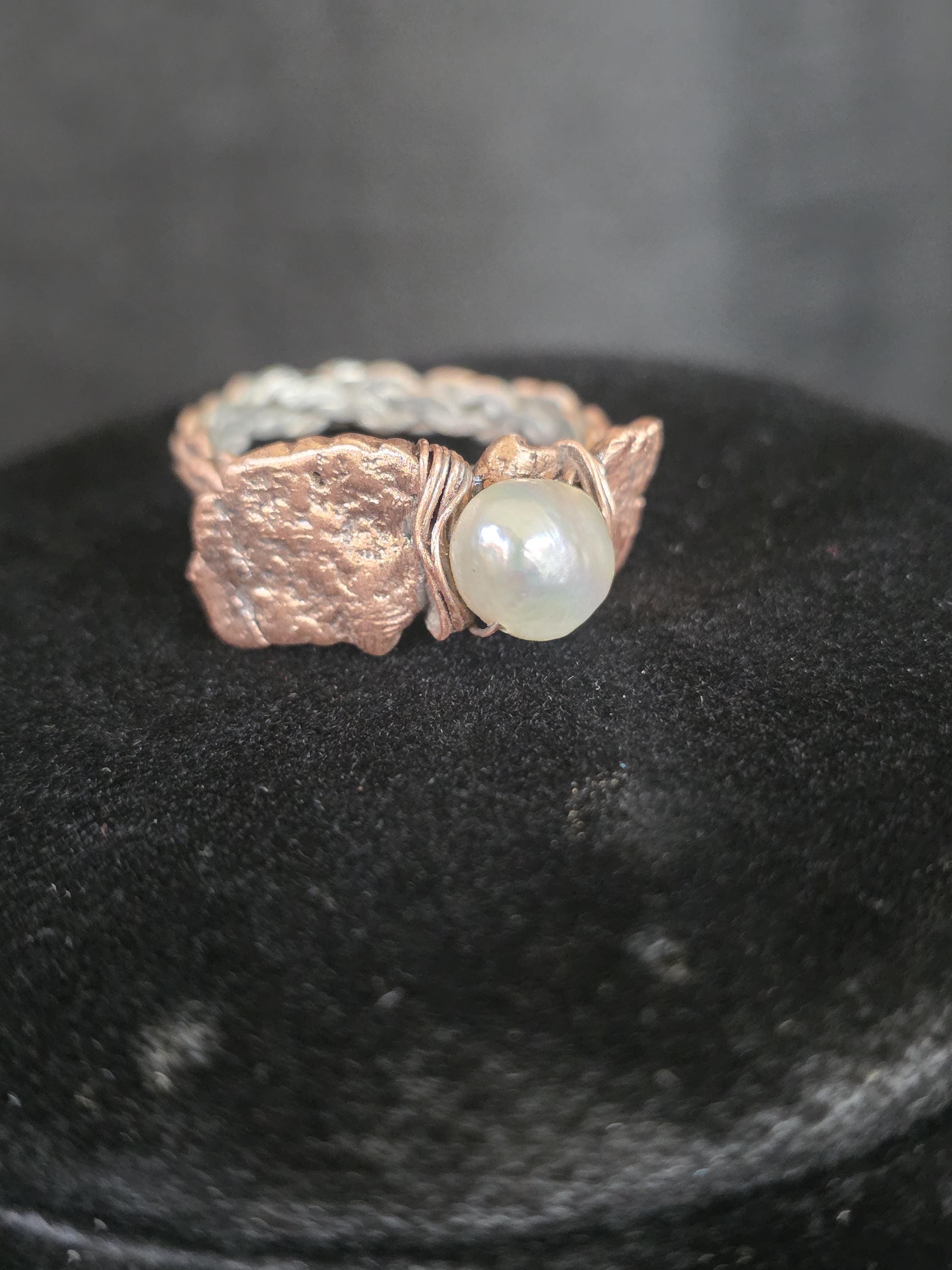 Bruises Formed the Pearl Ring – UNBROKEN Handcrafted Copper Pearl Ring, Survivor Jewelry, Hammered Rustic Statement Ring