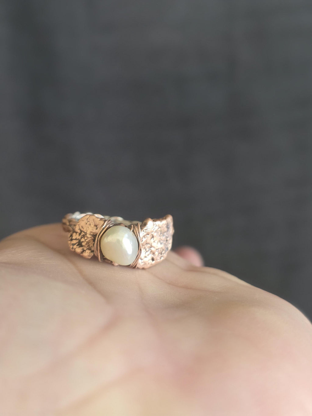 Bruises Formed the Pearl Ring – UNBROKEN Handcrafted Copper Pearl Ring, Survivor Jewelry, Hammered Rustic Statement Ring