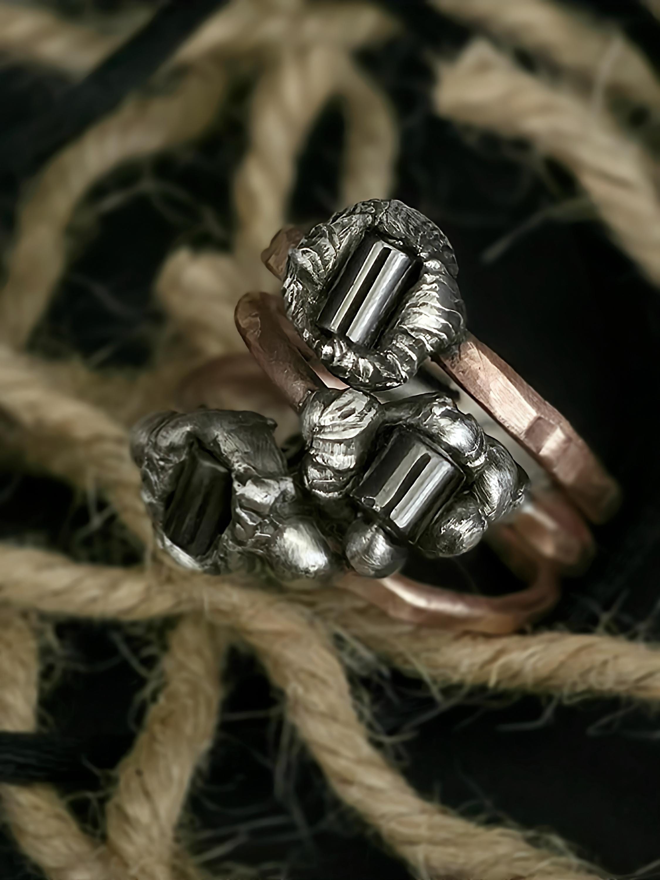 After the Hit Ring – UNBROKEN Handcrafted Copper Ring with Black Hematite, Survivor Statement Jewelry, Rustic Hammered Ring