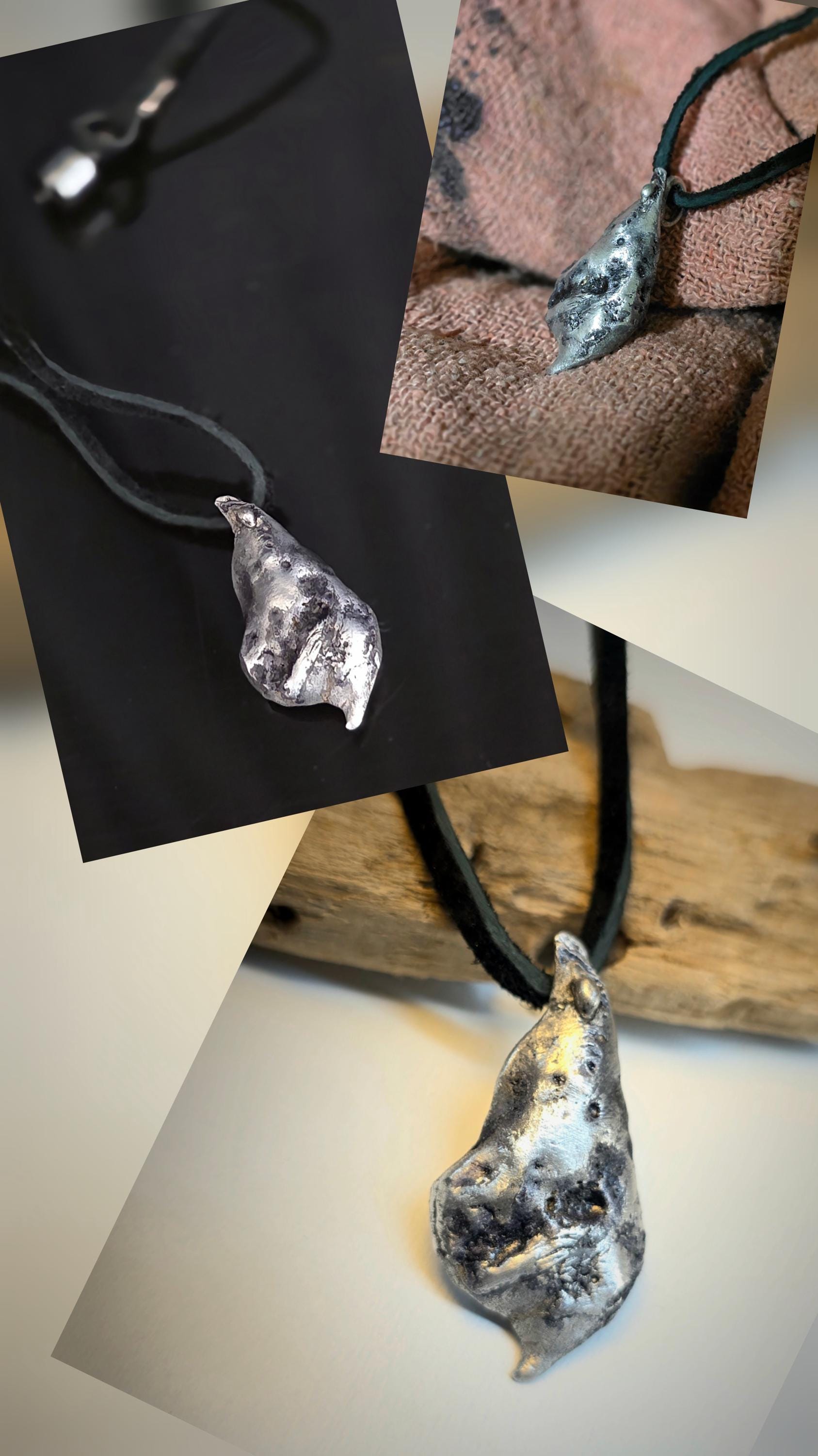 The Warrior’s Tear Pendant – UNBROKEN Kaua’i Aluminum Relic Necklace, Handmade Men’s Warrior Jewelry, Leather Cord, Hematite Closure