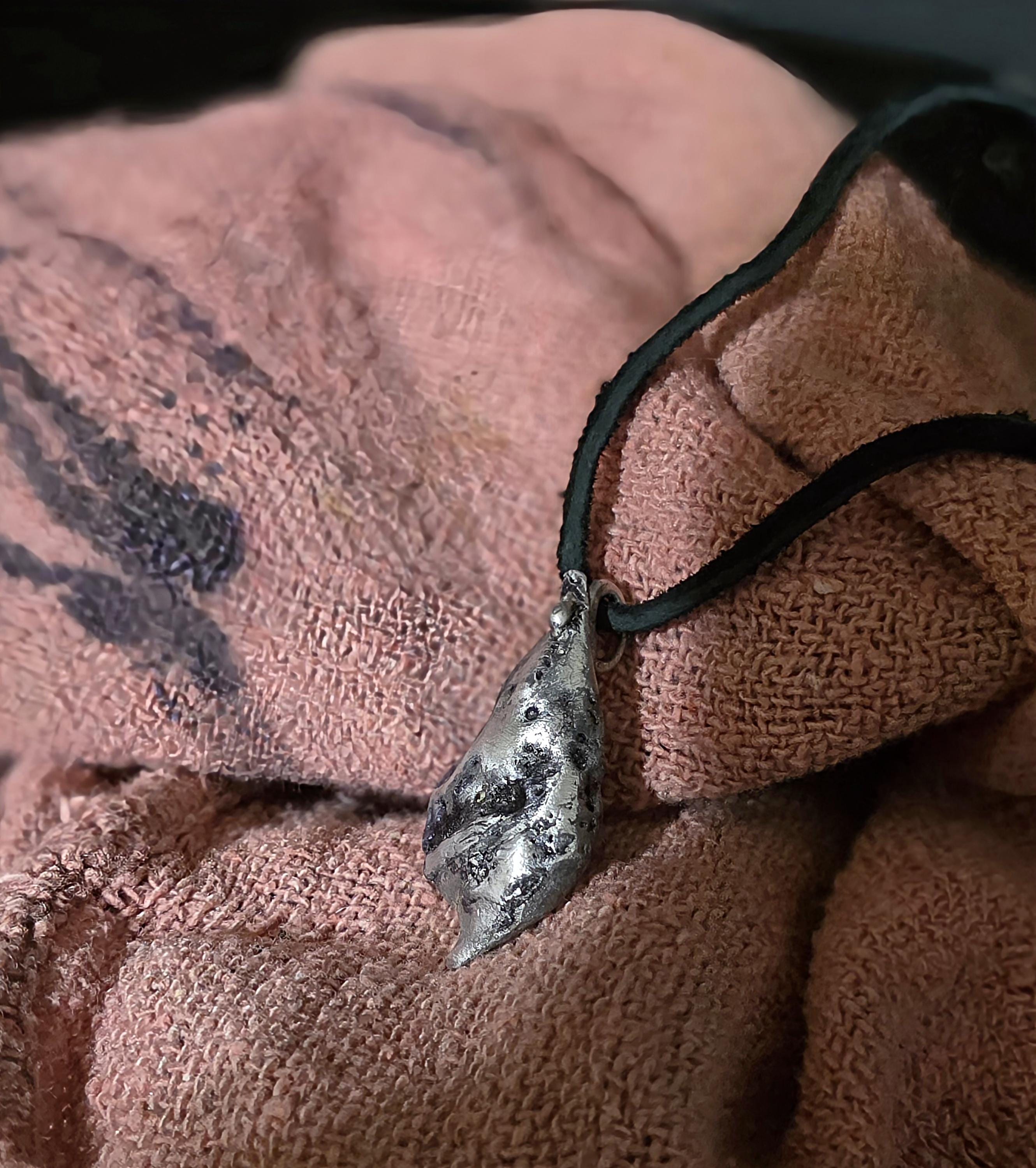 The Warrior’s Tear Pendant – UNBROKEN Kaua’i Aluminum Relic Necklace, Handmade Men’s Warrior Jewelry, Leather Cord, Hematite Closure