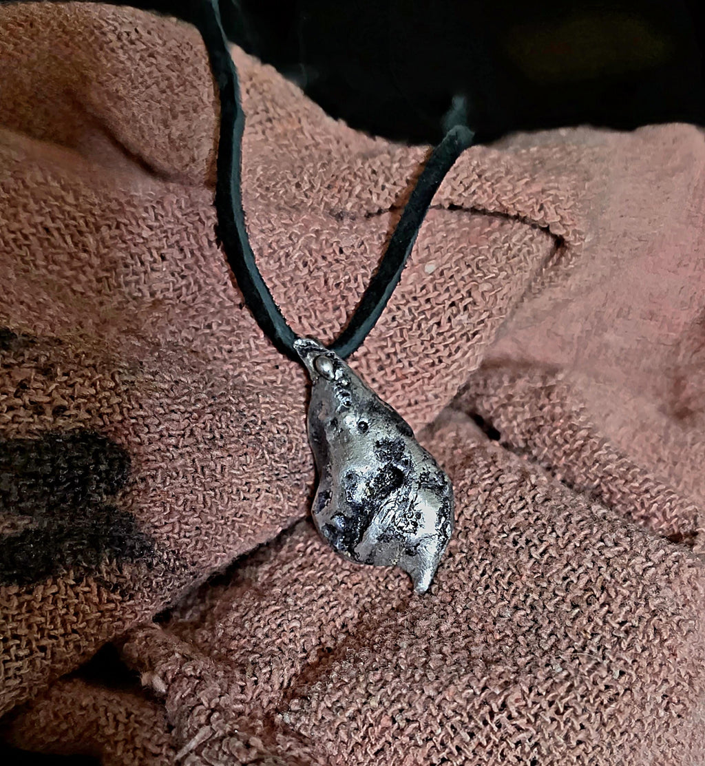 The Warrior’s Tear Pendant – UNBROKEN Kaua’i Aluminum Relic Necklace, Handmade Men’s Warrior Jewelry, Leather Cord, Hematite Closure