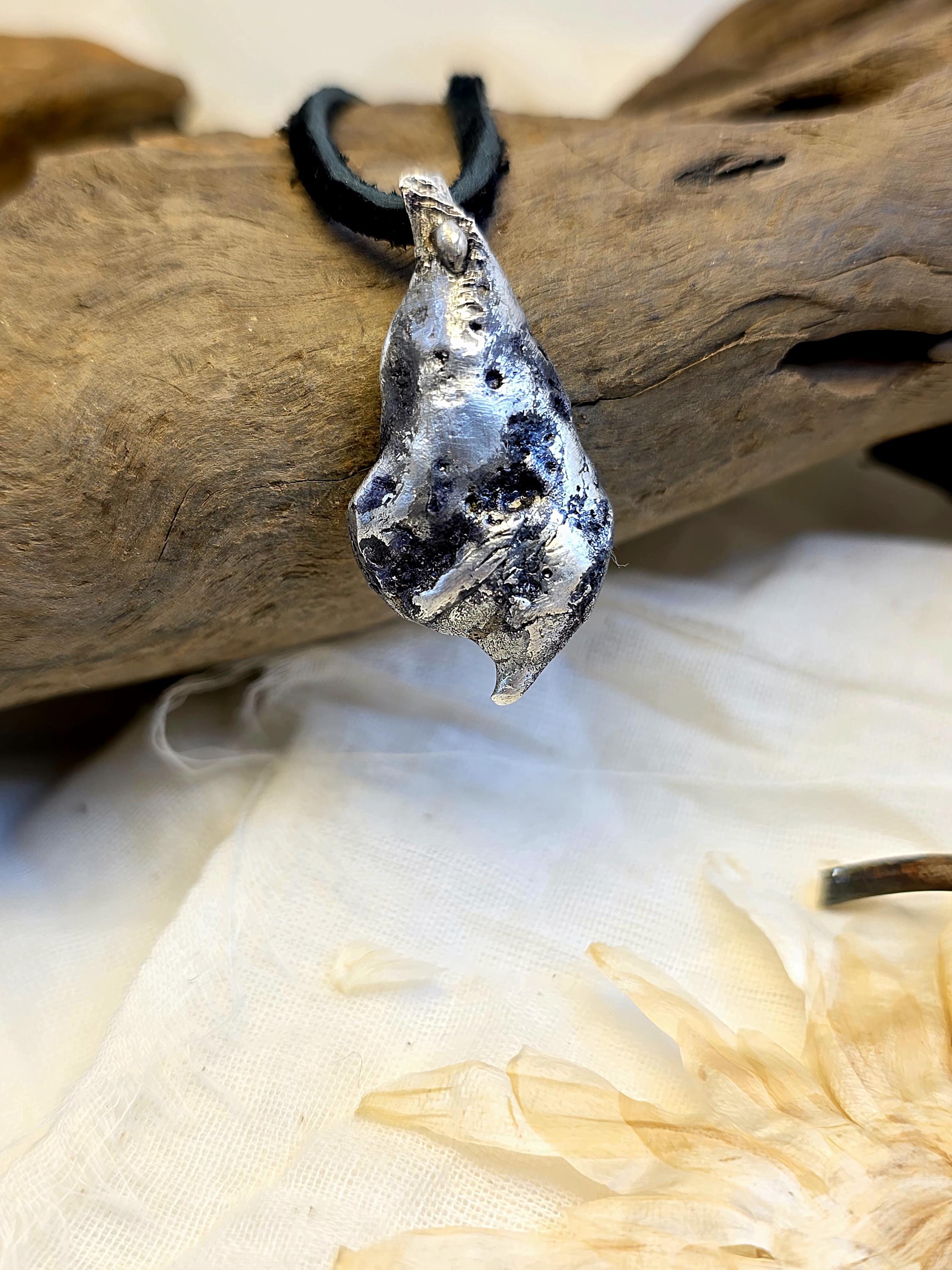 The Warrior’s Tear Pendant – UNBROKEN Kaua’i Aluminum Relic Necklace, Handmade Men’s Warrior Jewelry, Leather Cord, Hematite Closure