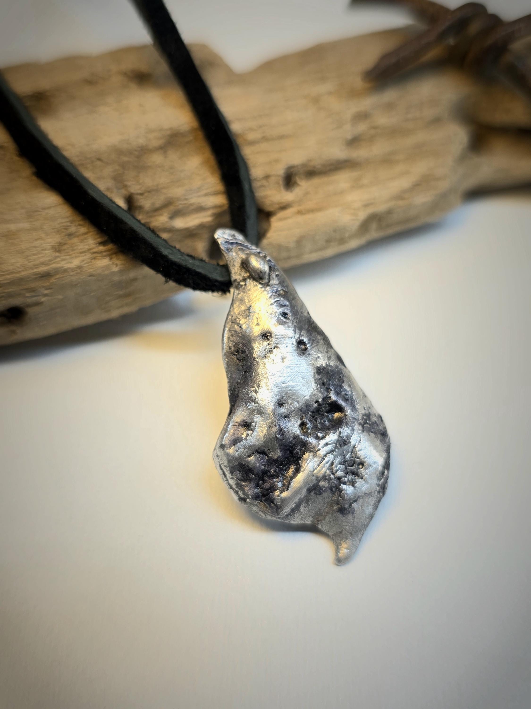 The Warrior’s Tear Pendant – UNBROKEN Kaua’i Aluminum Relic Necklace, Handmade Men’s Warrior Jewelry, Leather Cord, Hematite Closure