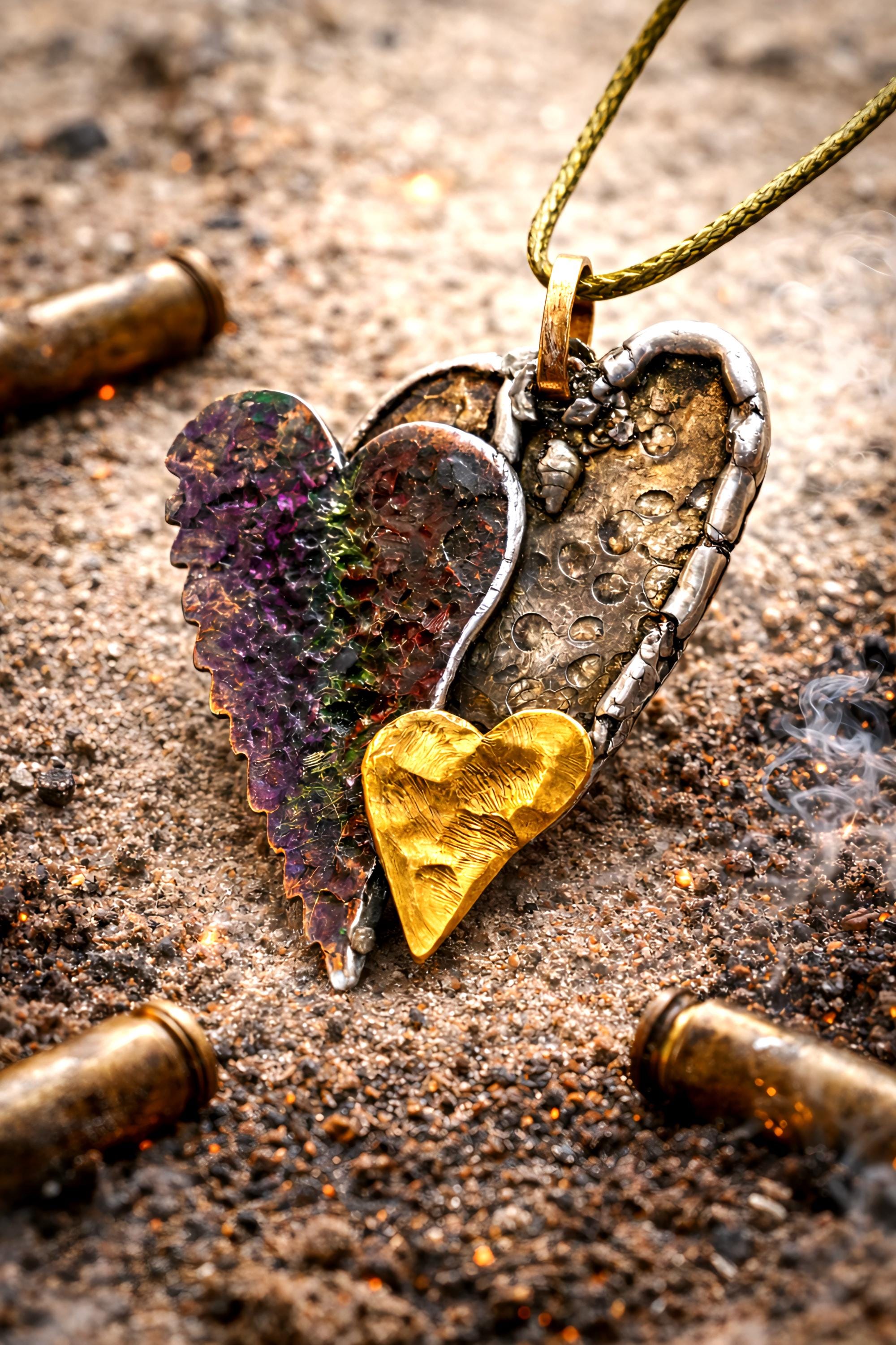 UNBROKEN Still Beating Heart Necklace – Handcrafted Mixed Metal Pendant, Warrior Jewelry, Survivor Strength Necklace