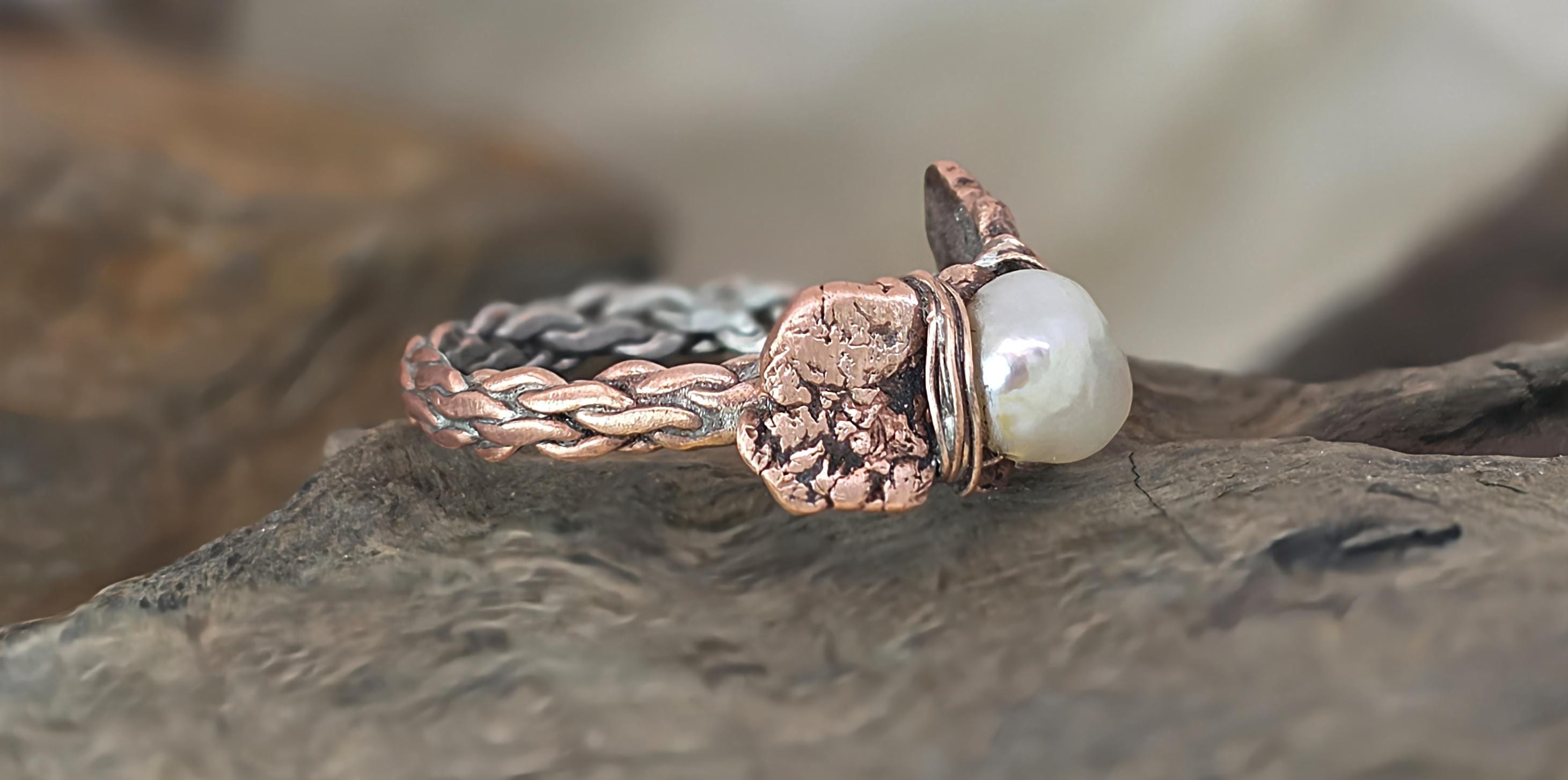 Bruises Formed the Pearl Ring – UNBROKEN Handcrafted Copper Pearl Ring, Survivor Jewelry, Hammered Rustic Statement Ring