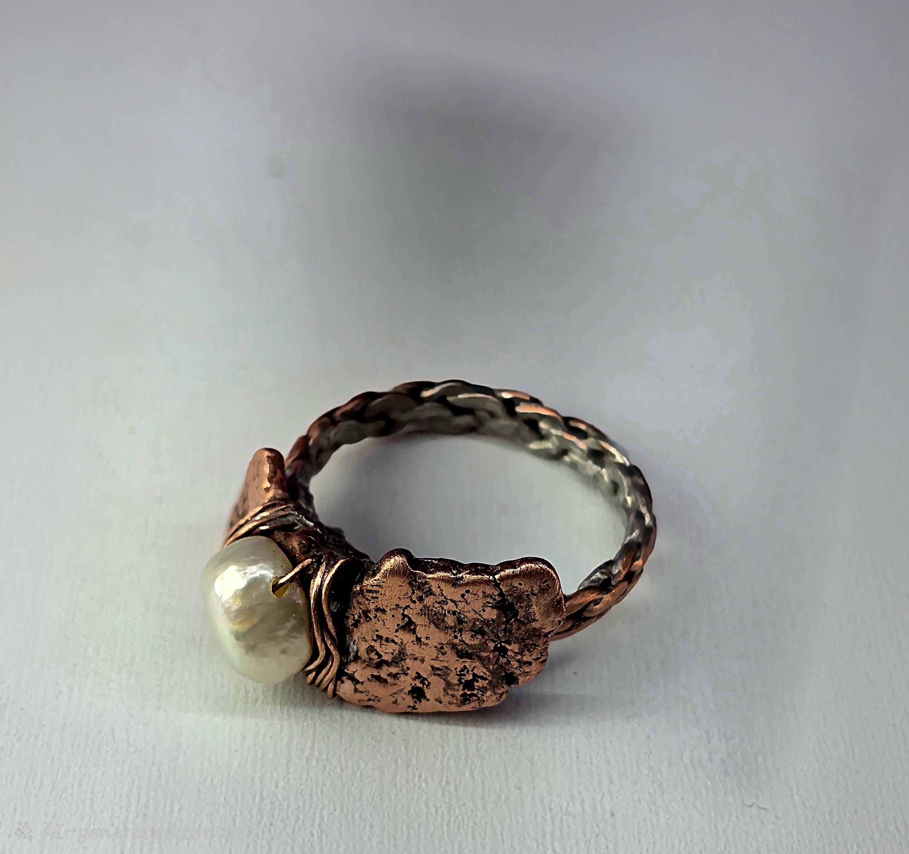 Bruises Formed the Pearl Ring – UNBROKEN Handcrafted Copper Pearl Ring, Survivor Jewelry, Hammered Rustic Statement Ring