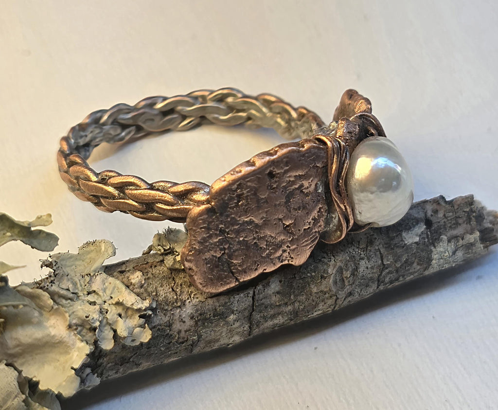 Bruises Formed the Pearl Ring – UNBROKEN Handcrafted Copper Pearl Ring, Survivor Jewelry, Hammered Rustic Statement Ring