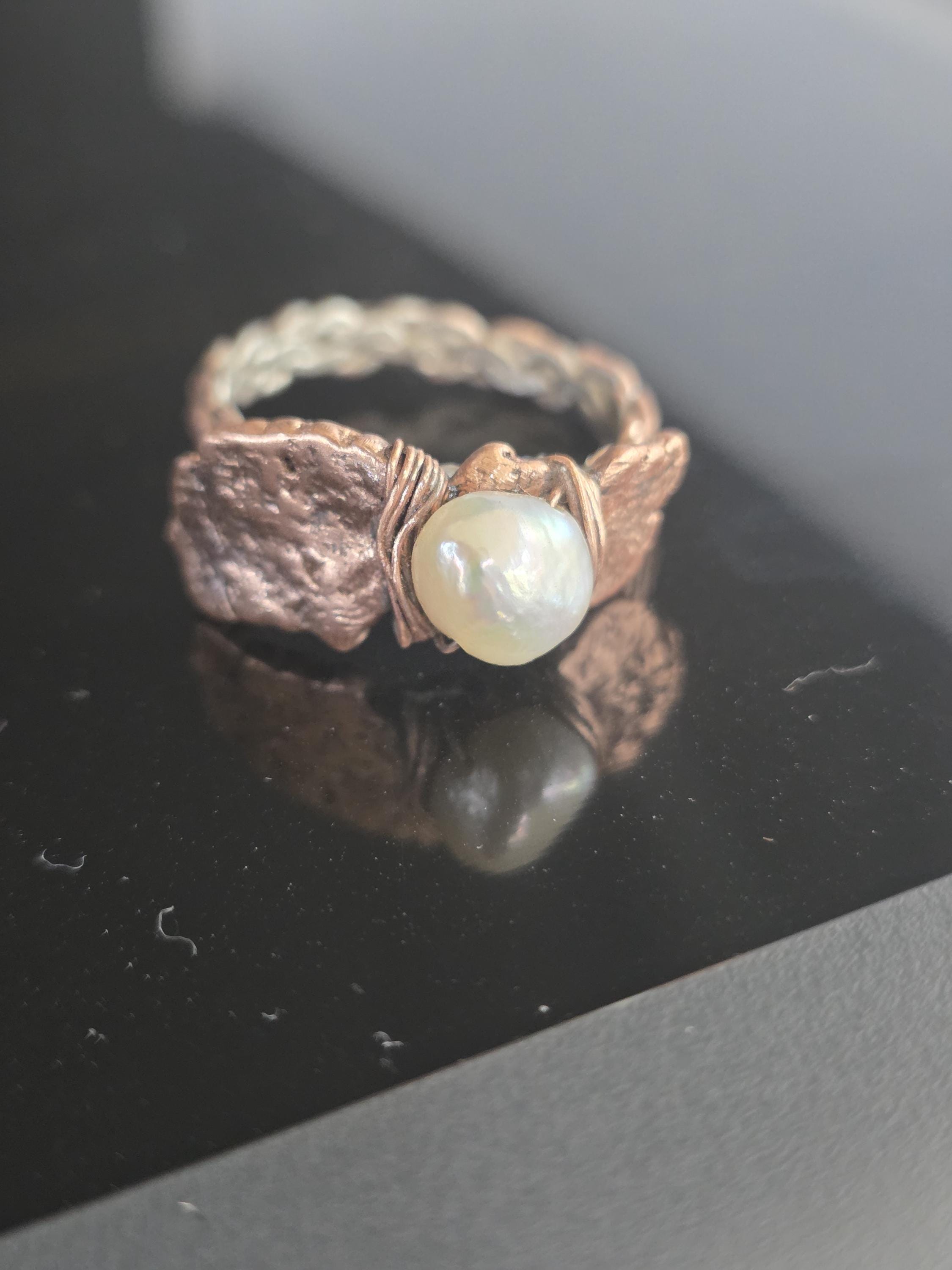 Bruises Formed the Pearl Ring – UNBROKEN Handcrafted Copper Pearl Ring, Survivor Jewelry, Hammered Rustic Statement Ring