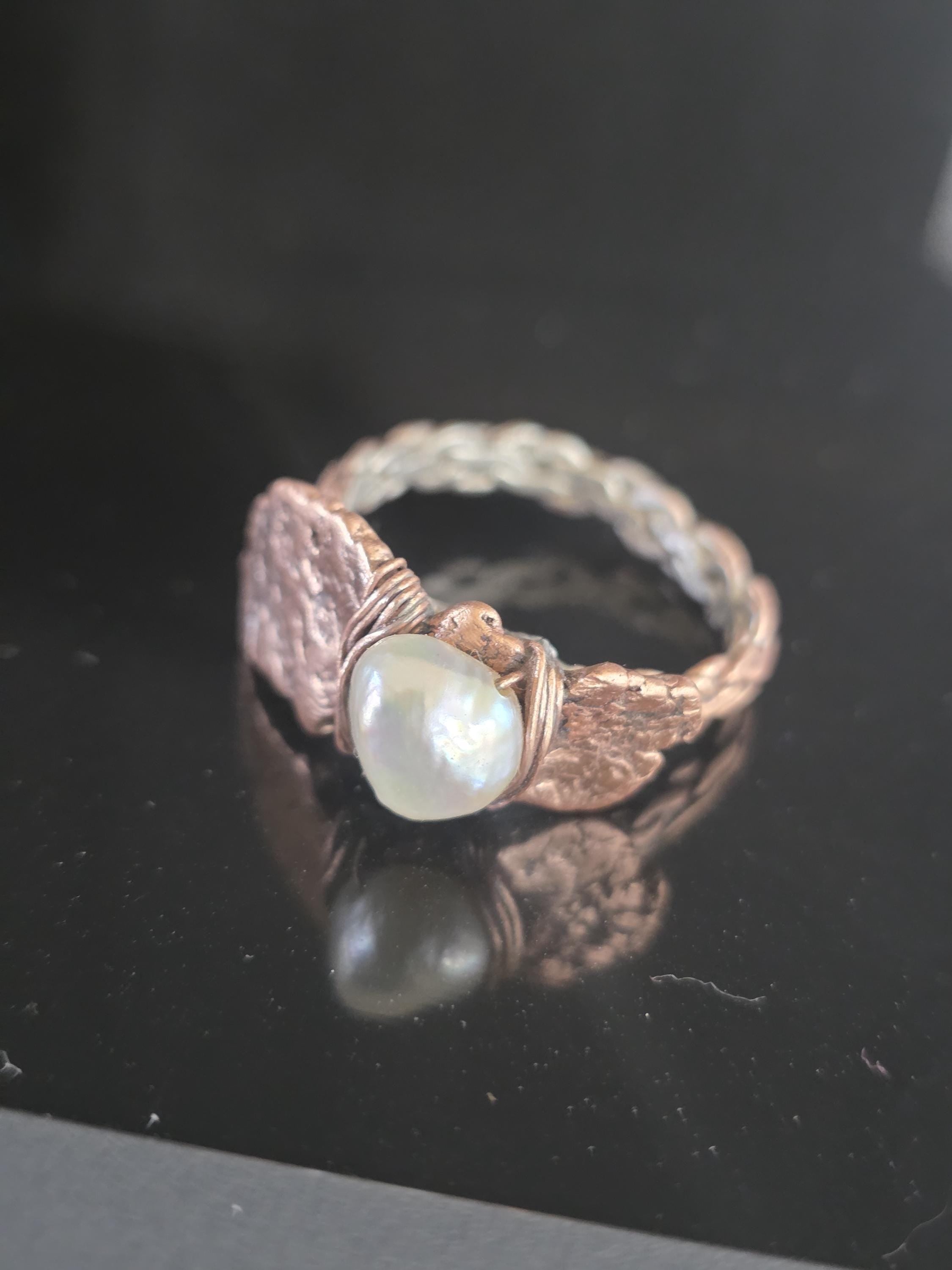Bruises Formed the Pearl Ring – UNBROKEN Handcrafted Copper Pearl Ring, Survivor Jewelry, Hammered Rustic Statement Ring