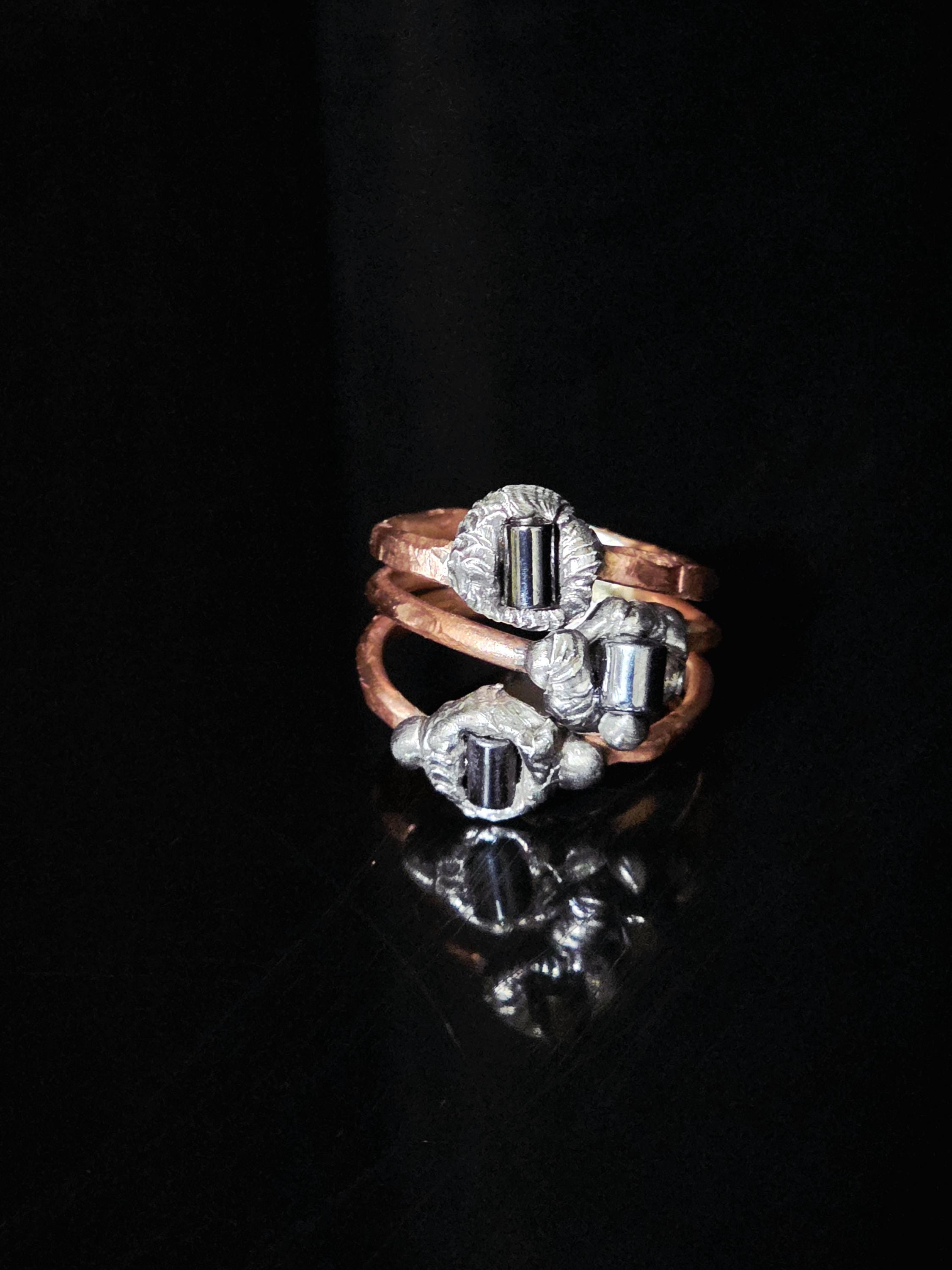 After the Hit Ring – UNBROKEN Handcrafted Copper Ring with Black Hematite, Survivor Statement Jewelry, Rustic Hammered Ring