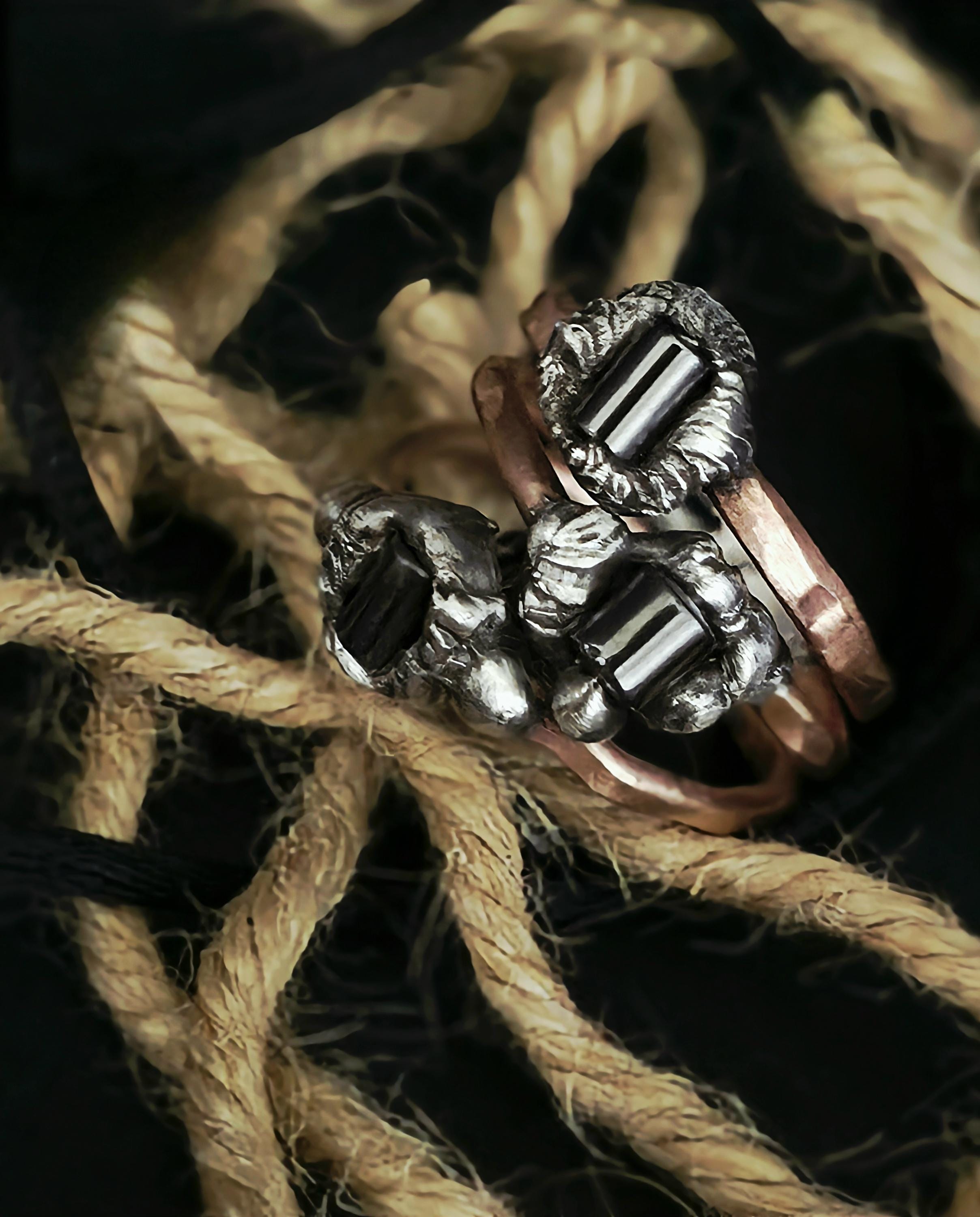 After the Hit Ring – UNBROKEN Handcrafted Copper Ring with Black Hematite, Survivor Statement Jewelry, Rustic Hammered Ring