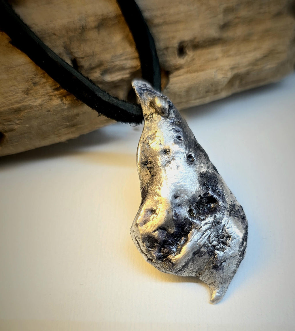 The Warrior’s Tear Pendant – UNBROKEN Kaua’i Aluminum Relic Necklace, Handmade Men’s Warrior Jewelry, Leather Cord, Hematite Closure