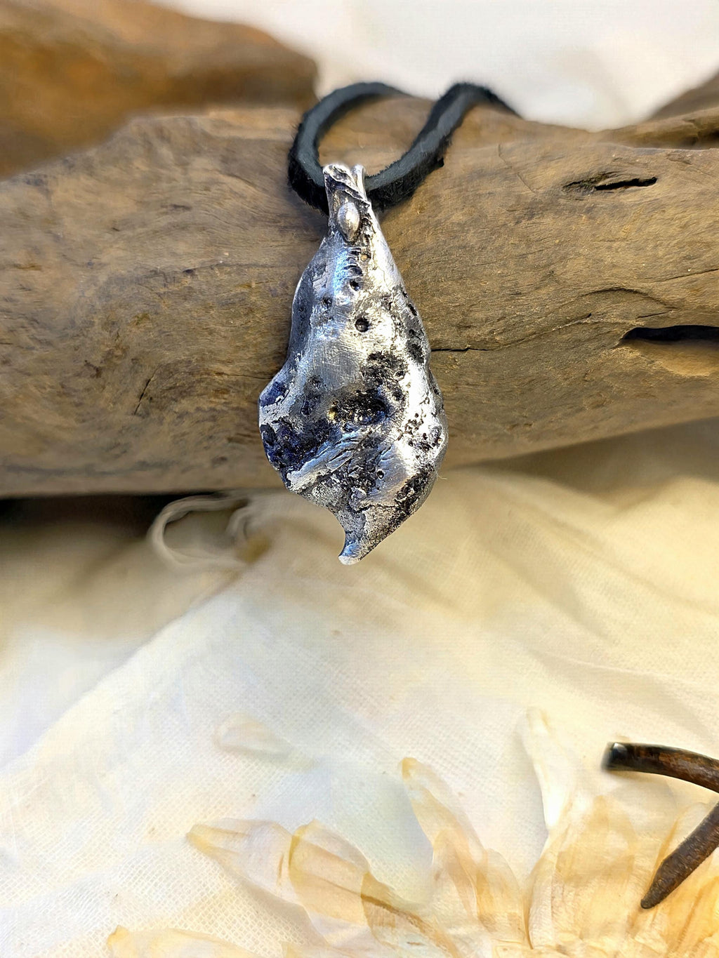 The Warrior’s Tear Pendant – UNBROKEN Kaua’i Aluminum Relic Necklace, Handmade Men’s Warrior Jewelry, Leather Cord, Hematite Closure