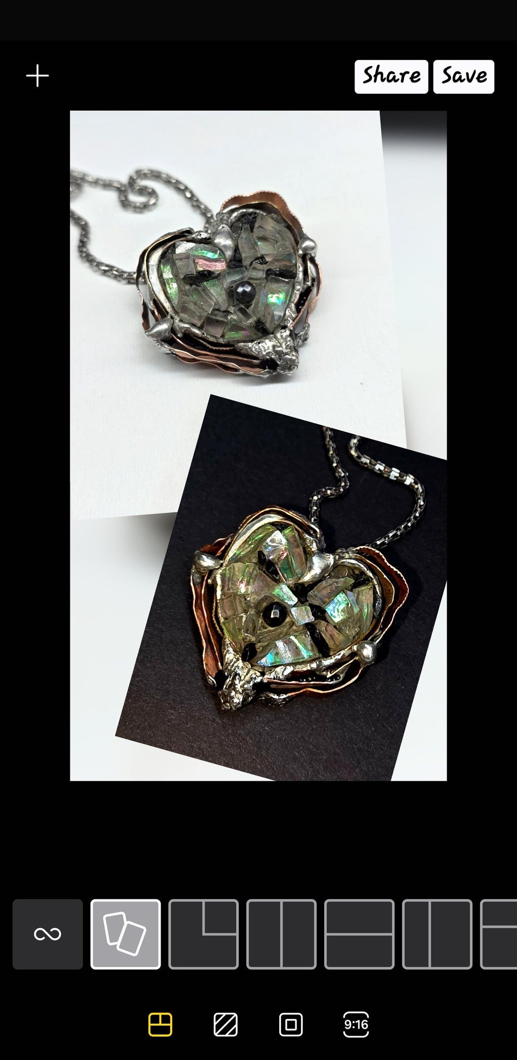 After the Shatter – UNBROKEN Heart Necklace, Handcrafted Mixed Metal Pendant with Hematite, Shattered Glass Texture, Survivor Jewelry
