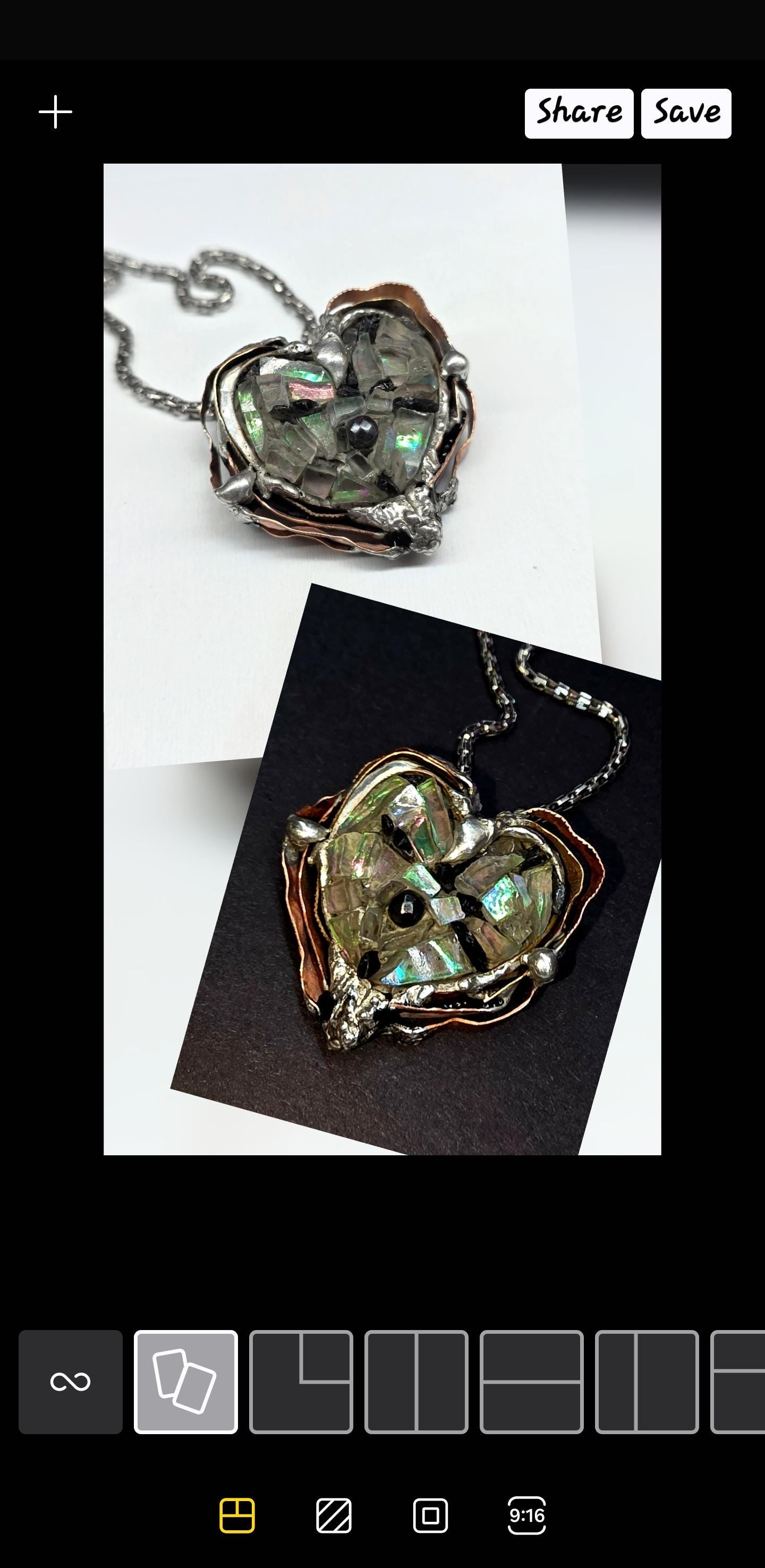 After the Shatter – UNBROKEN Heart Necklace, Handcrafted Mixed Metal Pendant with Hematite, Shattered Glass Texture, Survivor Jewelry
