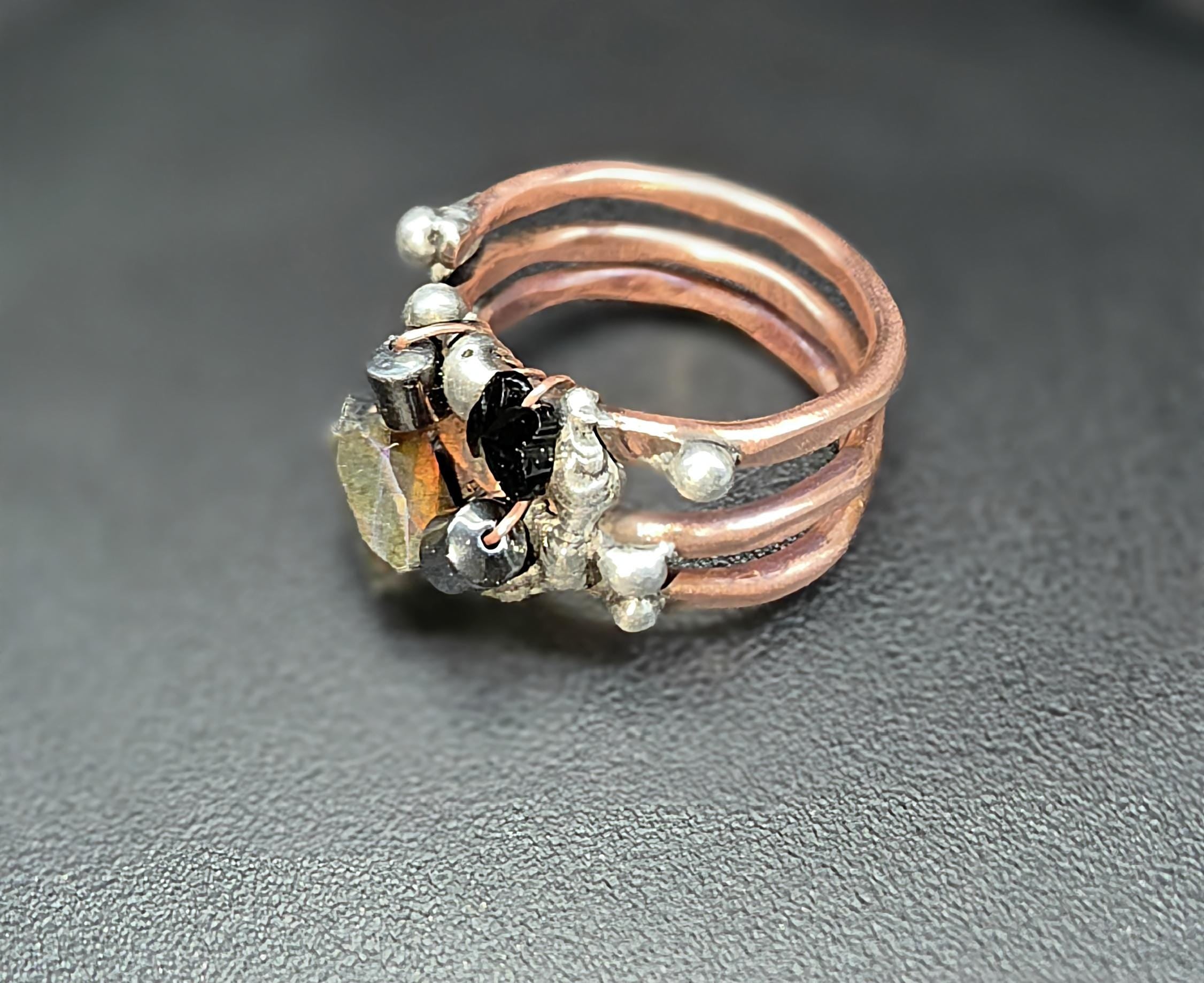 After the Hit Ring – UNBROKEN Handcrafted Copper Ring with Black Hematite, Survivor Statement Jewelry, Rustic Hammered