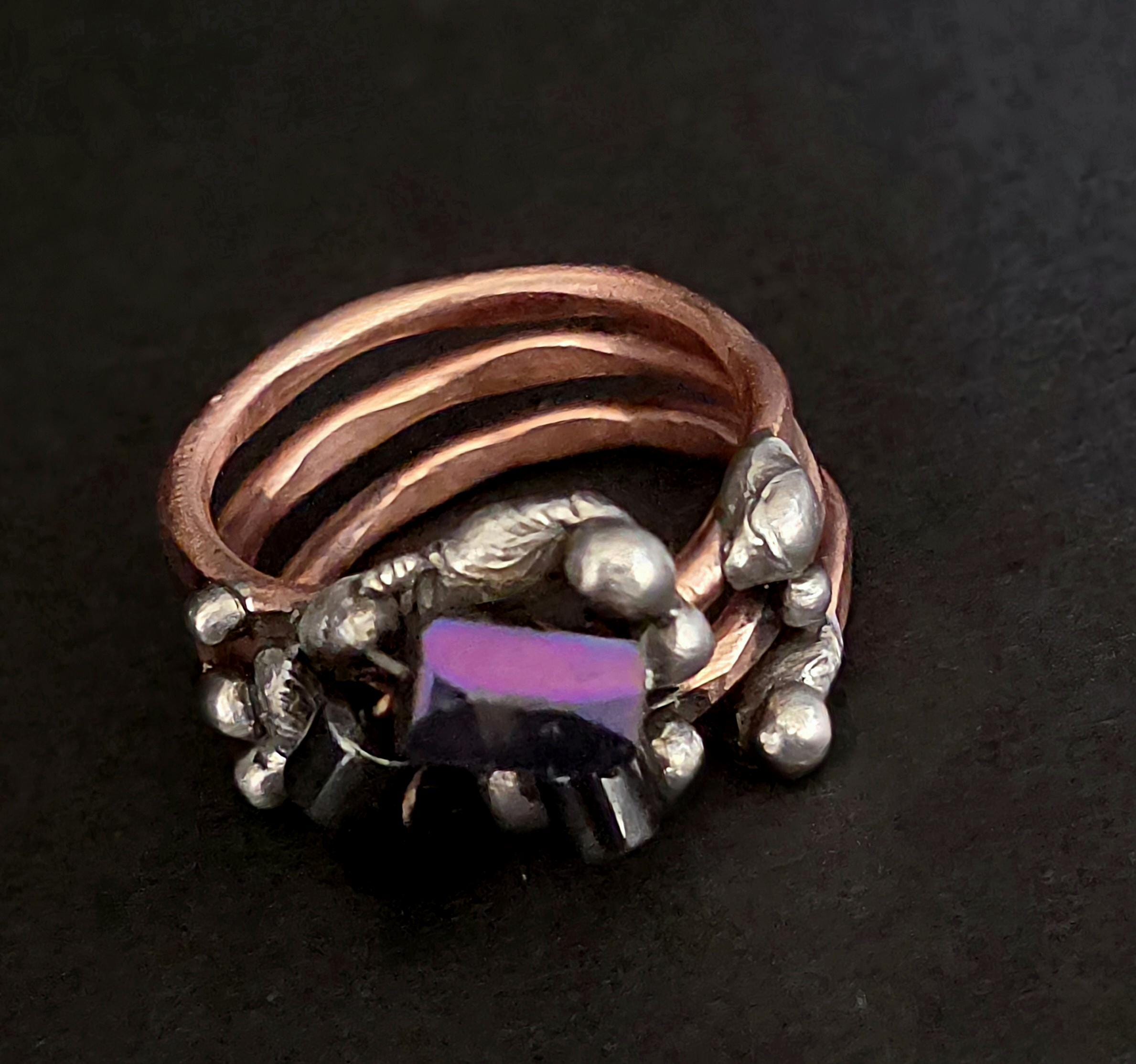 After the Hit Ring – UNBROKEN Handcrafted Copper Ring with Black Hematite, Survivor Statement Jewelry, Rustic Hammered