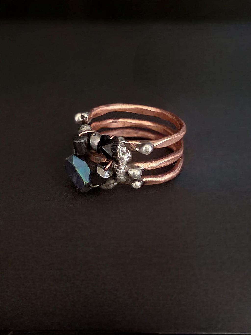 After the Hit Ring – UNBROKEN Handcrafted Copper Ring with Black Hematite, Survivor Statement Jewelry, Rustic Hammered