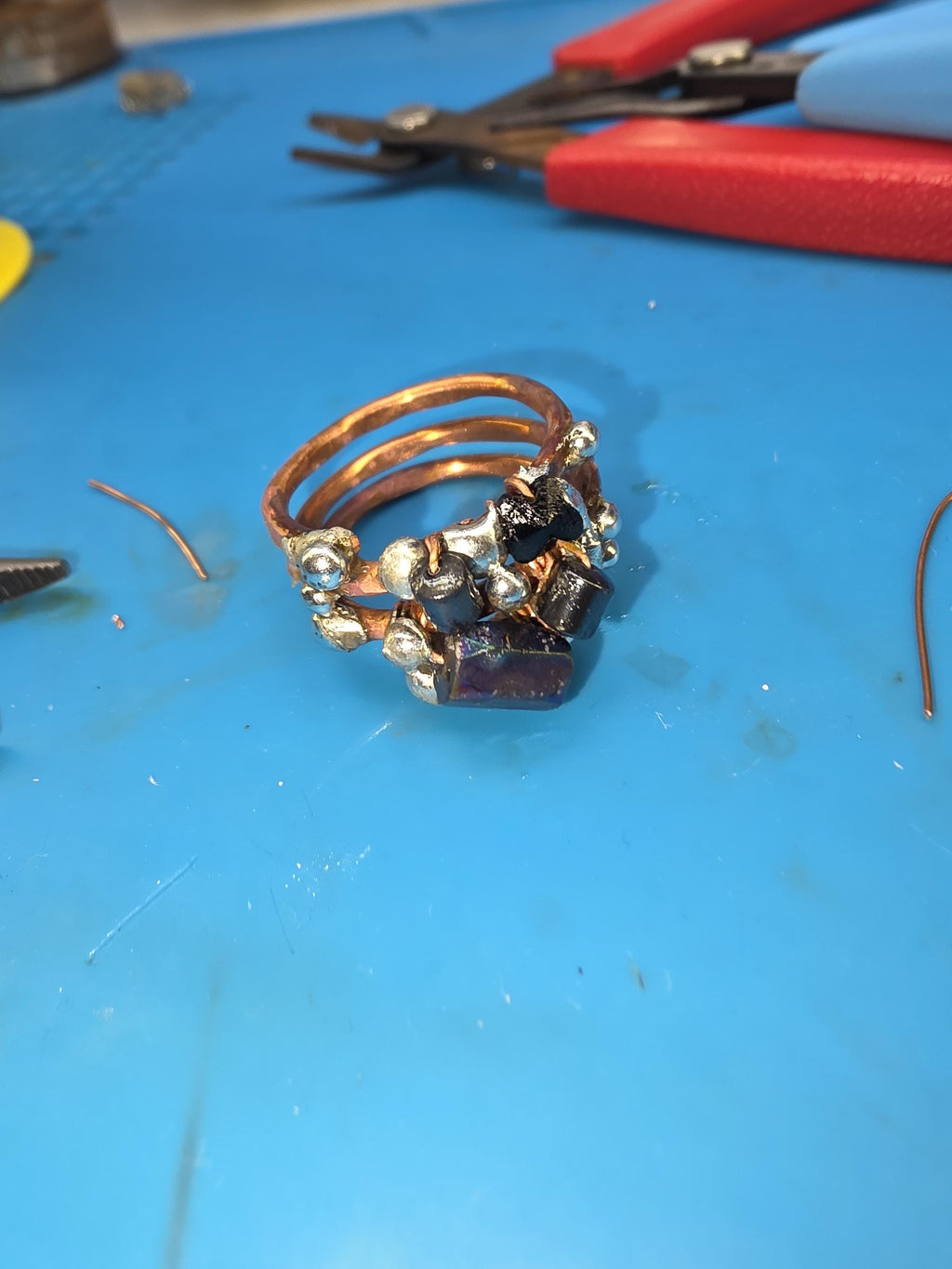 After the Hit Ring – UNBROKEN Handcrafted Copper Ring with Black Hematite, Survivor Statement Jewelry, Rustic Hammered