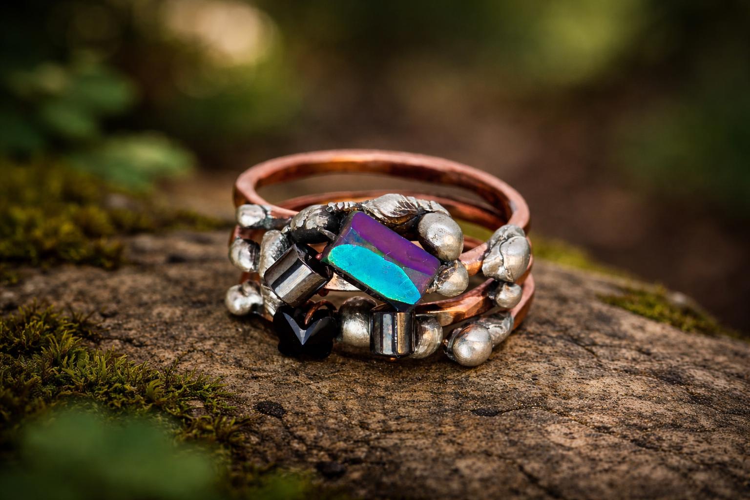 After the Hit Ring – UNBROKEN Handcrafted Copper Ring with Black Hematite, Survivor Statement Jewelry, Rustic Hammered