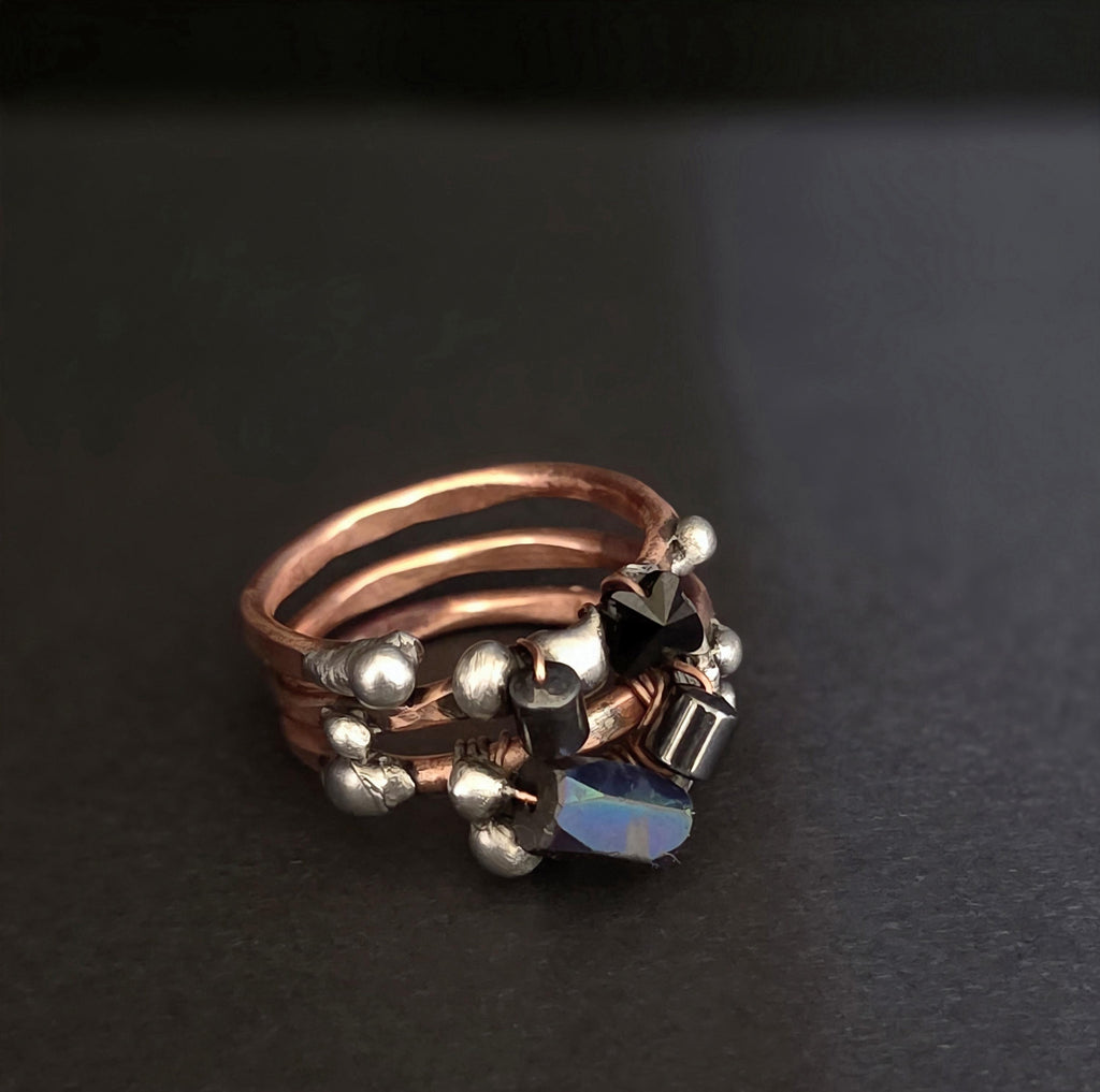 After the Hit Ring – UNBROKEN Handcrafted Copper Ring with Black Hematite, Survivor Statement Jewelry, Rustic Hammered