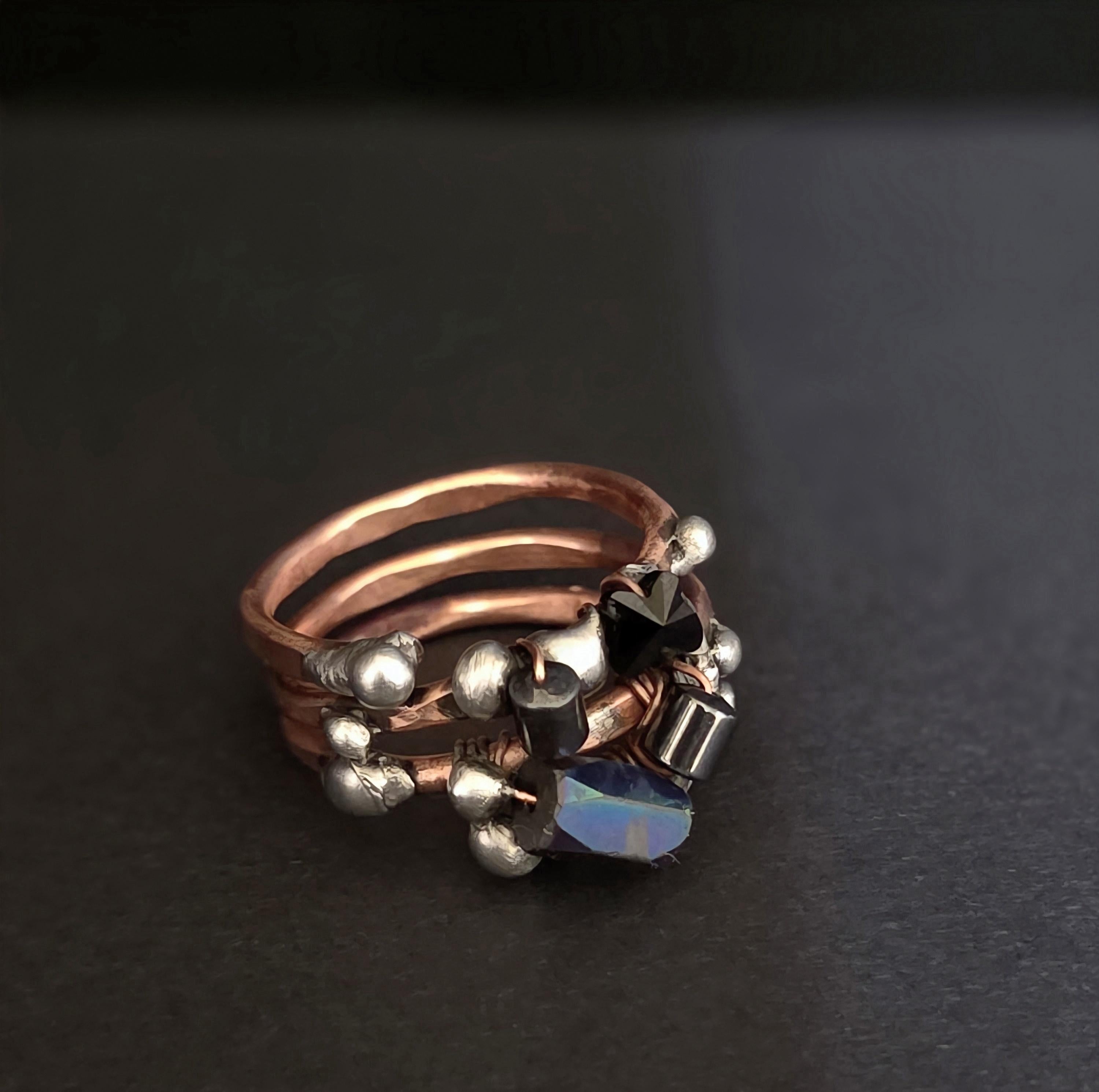 After the Hit Ring – UNBROKEN Handcrafted Copper Ring with Black Hematite, Survivor Statement Jewelry, Rustic Hammered