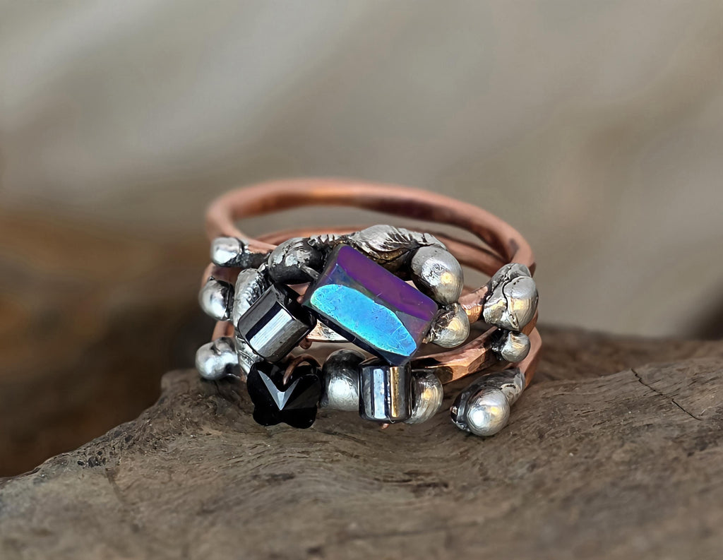 After the Hit Ring – UNBROKEN Handcrafted Copper Ring with Black Hematite, Survivor Statement Jewelry, Rustic Hammered