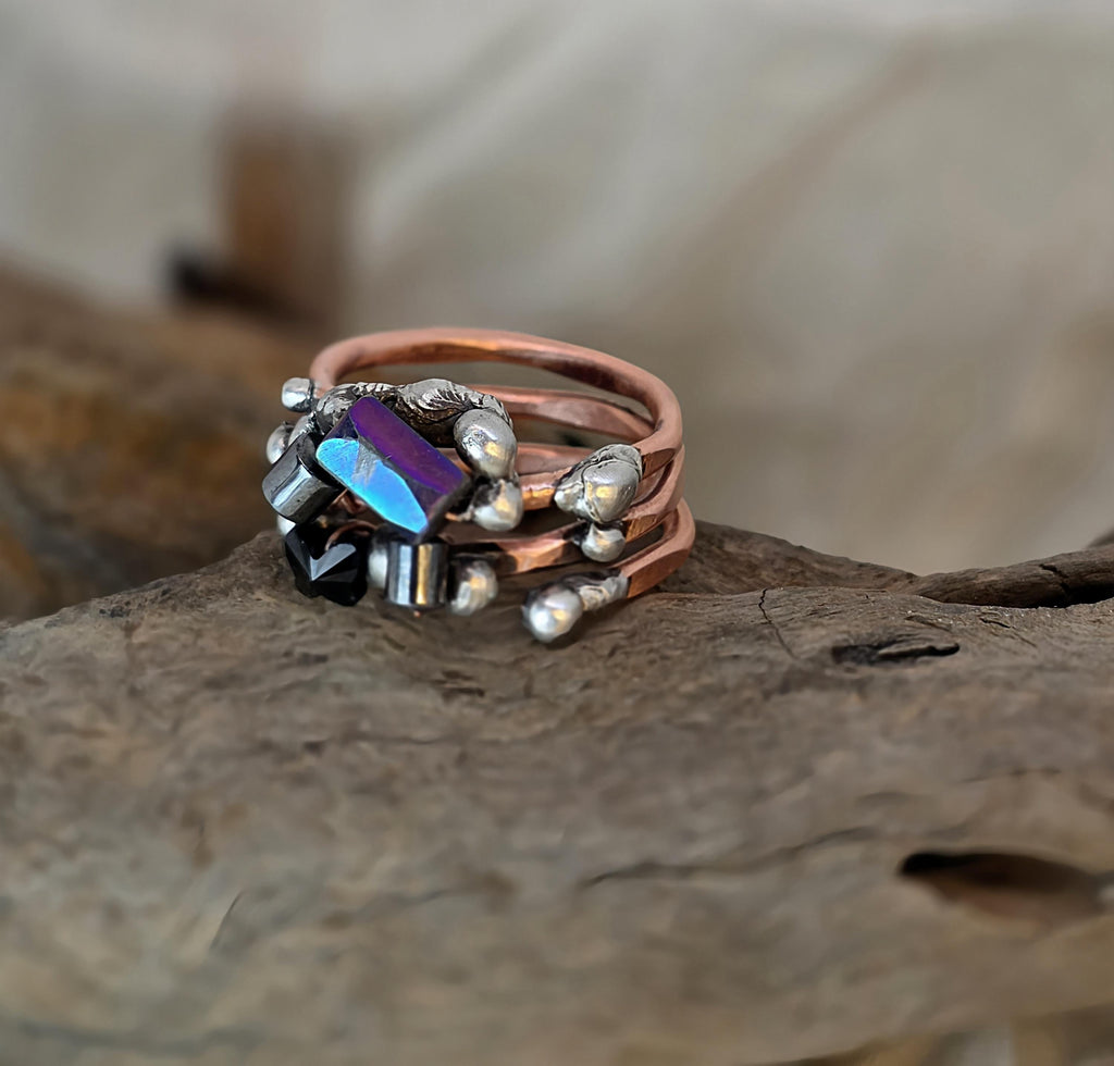 After the Hit Ring – UNBROKEN Handcrafted Copper Ring with Black Hematite, Survivor Statement Jewelry, Rustic Hammered