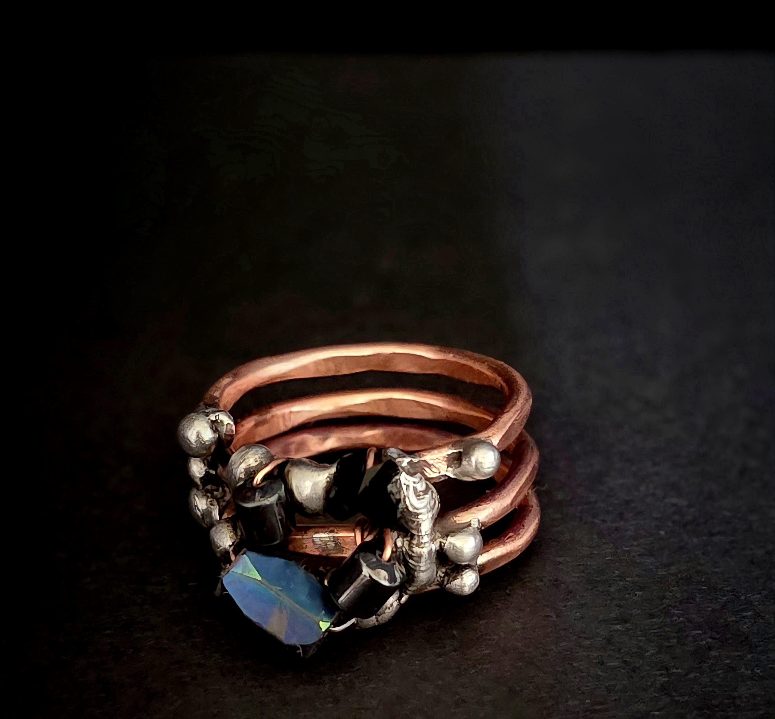 After the Hit Ring – UNBROKEN Handcrafted Copper Ring with Black Hematite, Survivor Statement Jewelry, Rustic Hammered