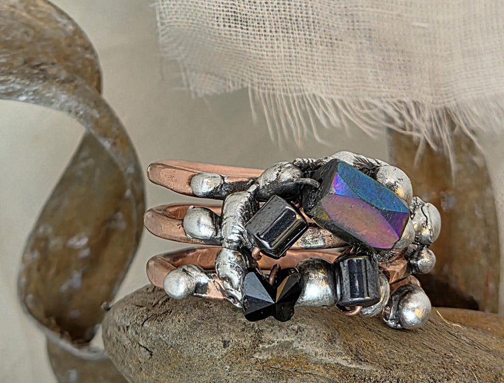 After the Hit Ring – UNBROKEN Handcrafted Copper Ring with Black Hematite, Survivor Statement Jewelry, Rustic Hammered