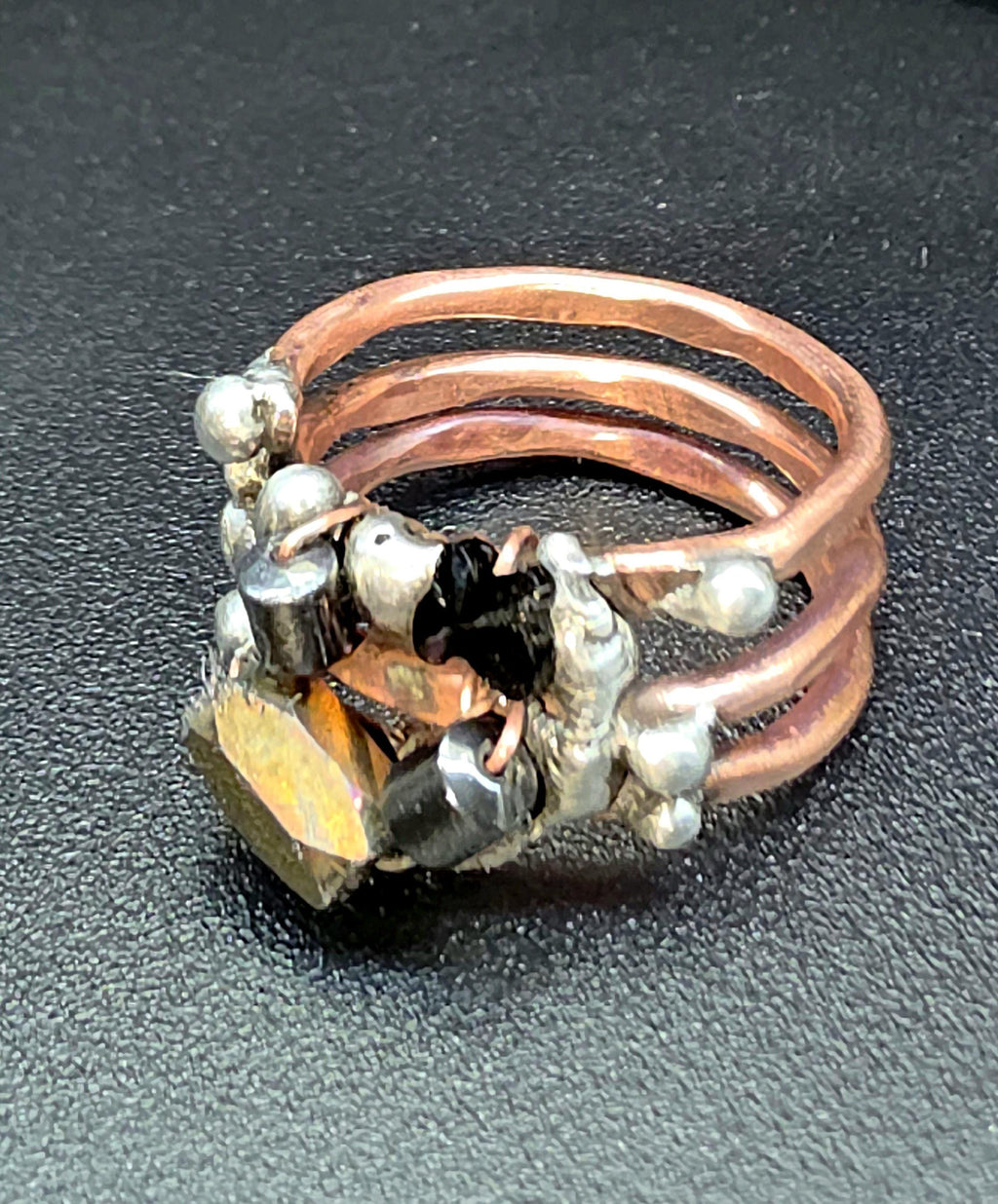 After the Hit Ring – UNBROKEN Handcrafted Copper Ring with Black Hematite, Survivor Statement Jewelry, Rustic Hammered