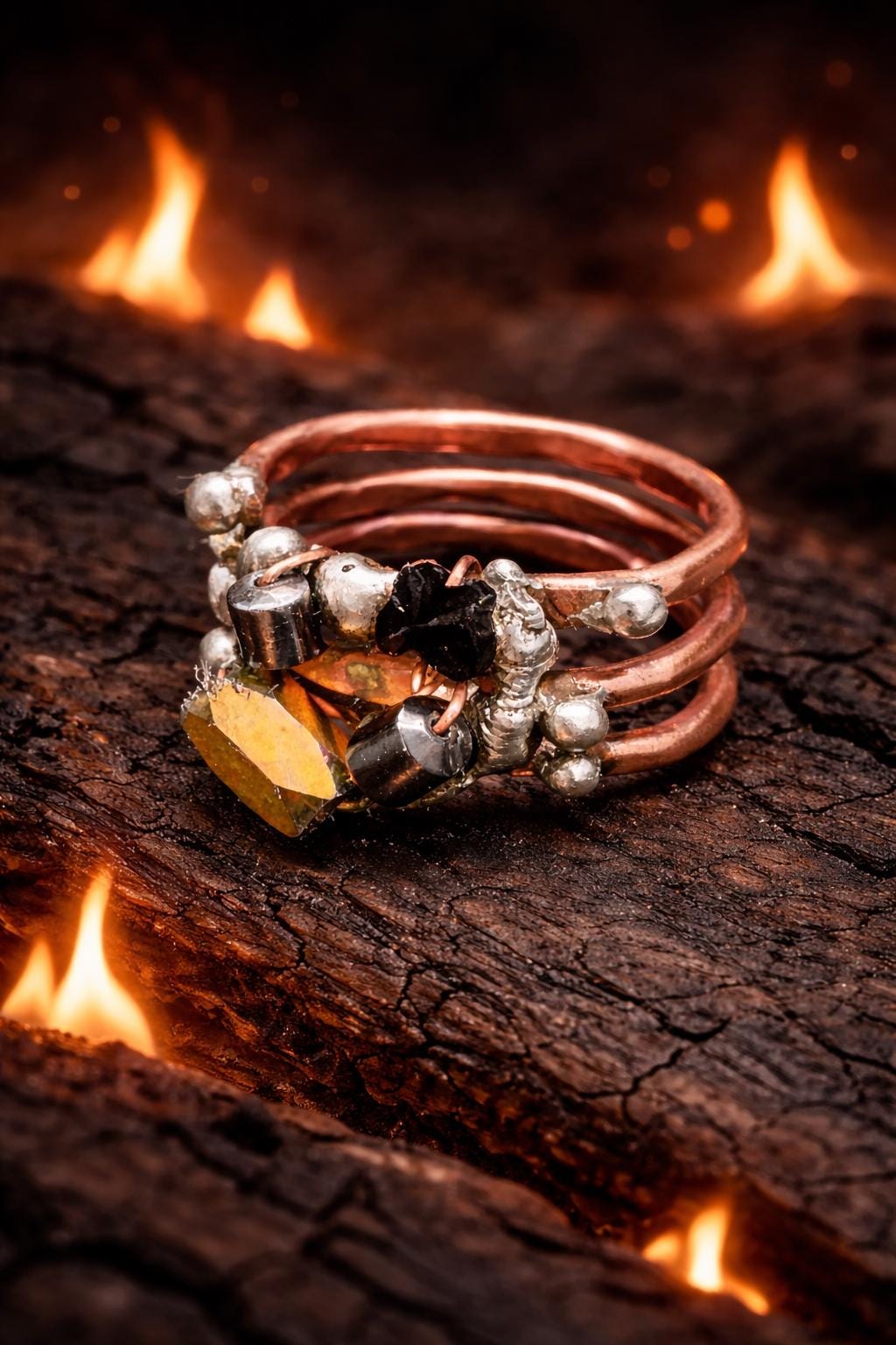 After the Hit Ring – UNBROKEN Handcrafted Copper Ring with Black Hematite, Survivor Statement Jewelry, Rustic Hammered