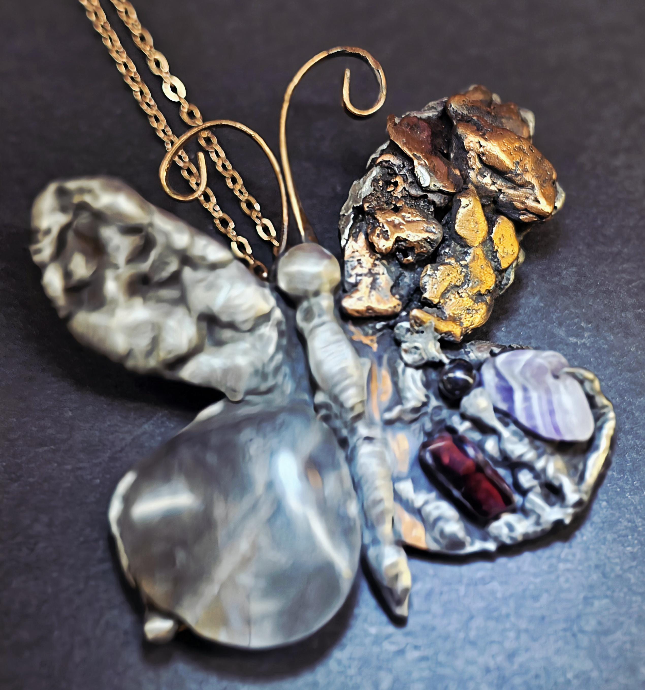 RESURGENT - We Knew Hell But Chose Not to Stay - Still Here Mixed Stone Necklace, Garnet Hematite Chevron Amethyst Moonstone Pendant, Handma