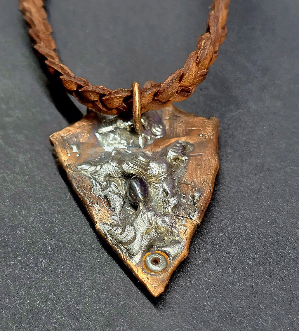 RESURGENT – We Knew Hell But Chose Not to Stay, “I Remain” Copper Necklace, Pearl & Hematite Pendant, Handmade Rustic Survivor.