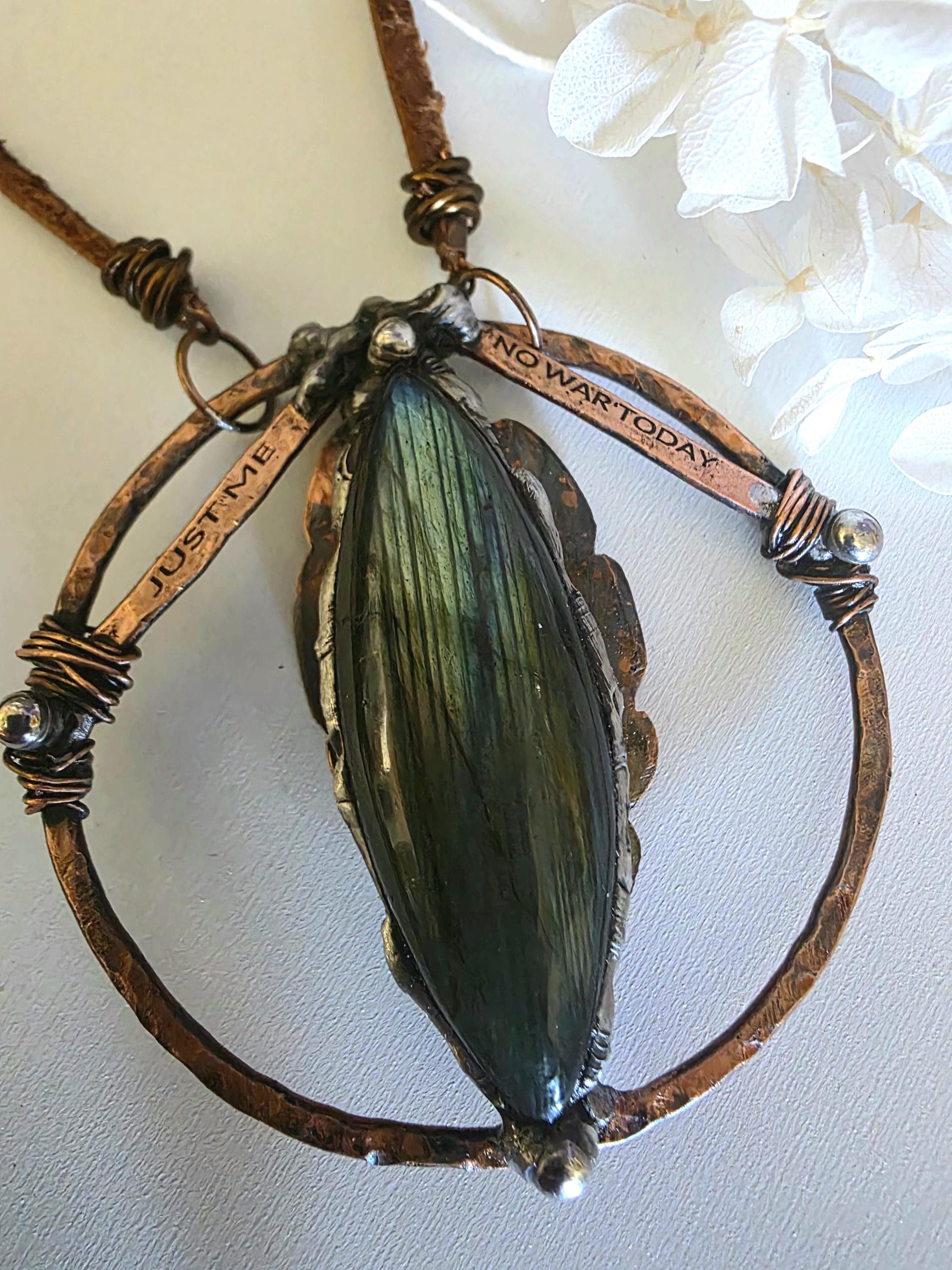 Just Me Labradorite Copper Pendant, No War Today Statement Necklace, Handmade One of a Kind Artisan Jewelry. Just me