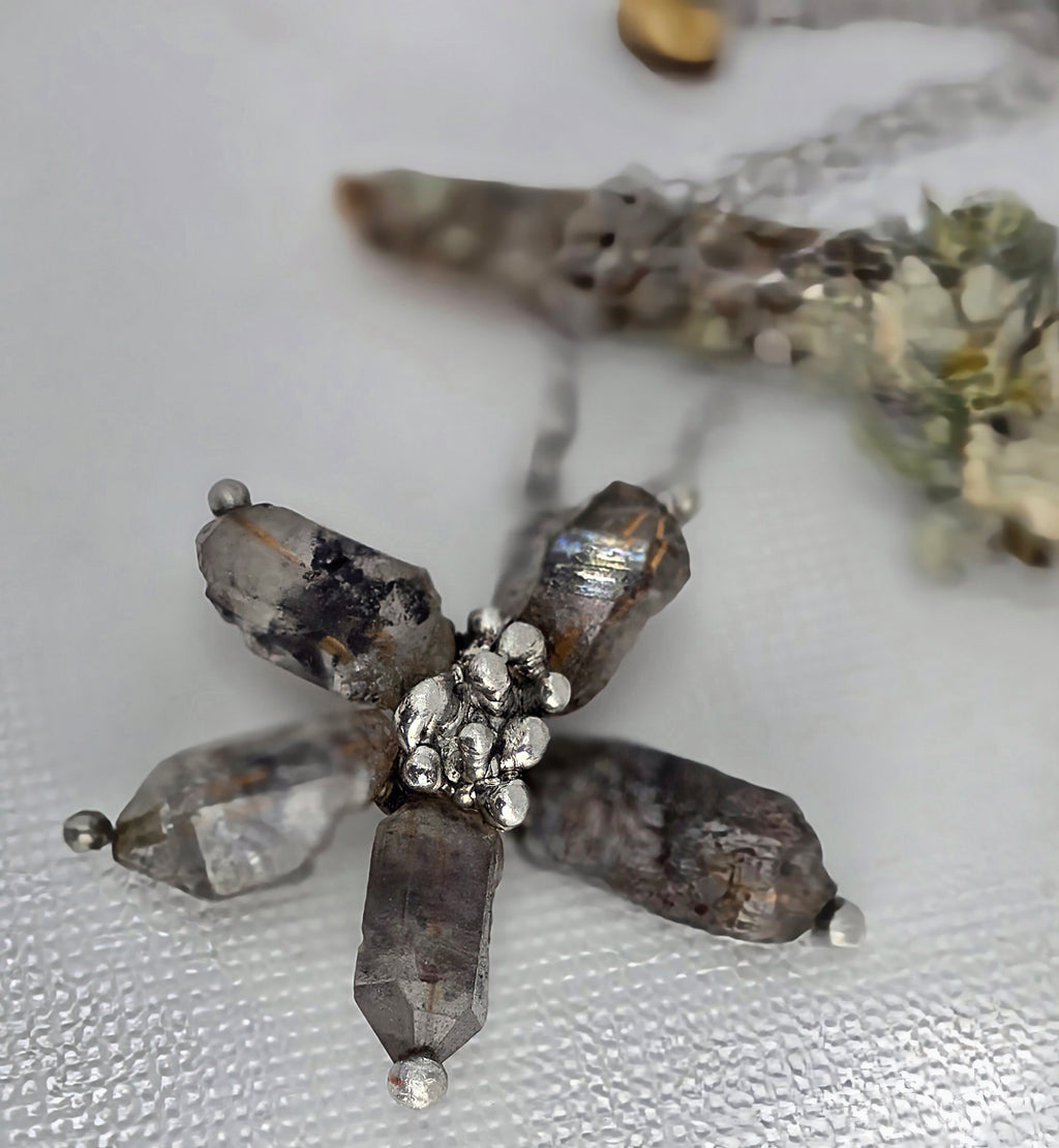 Raw Crystal Star Pendant Necklace – Silver Solder Five-Point Crystal Cluster