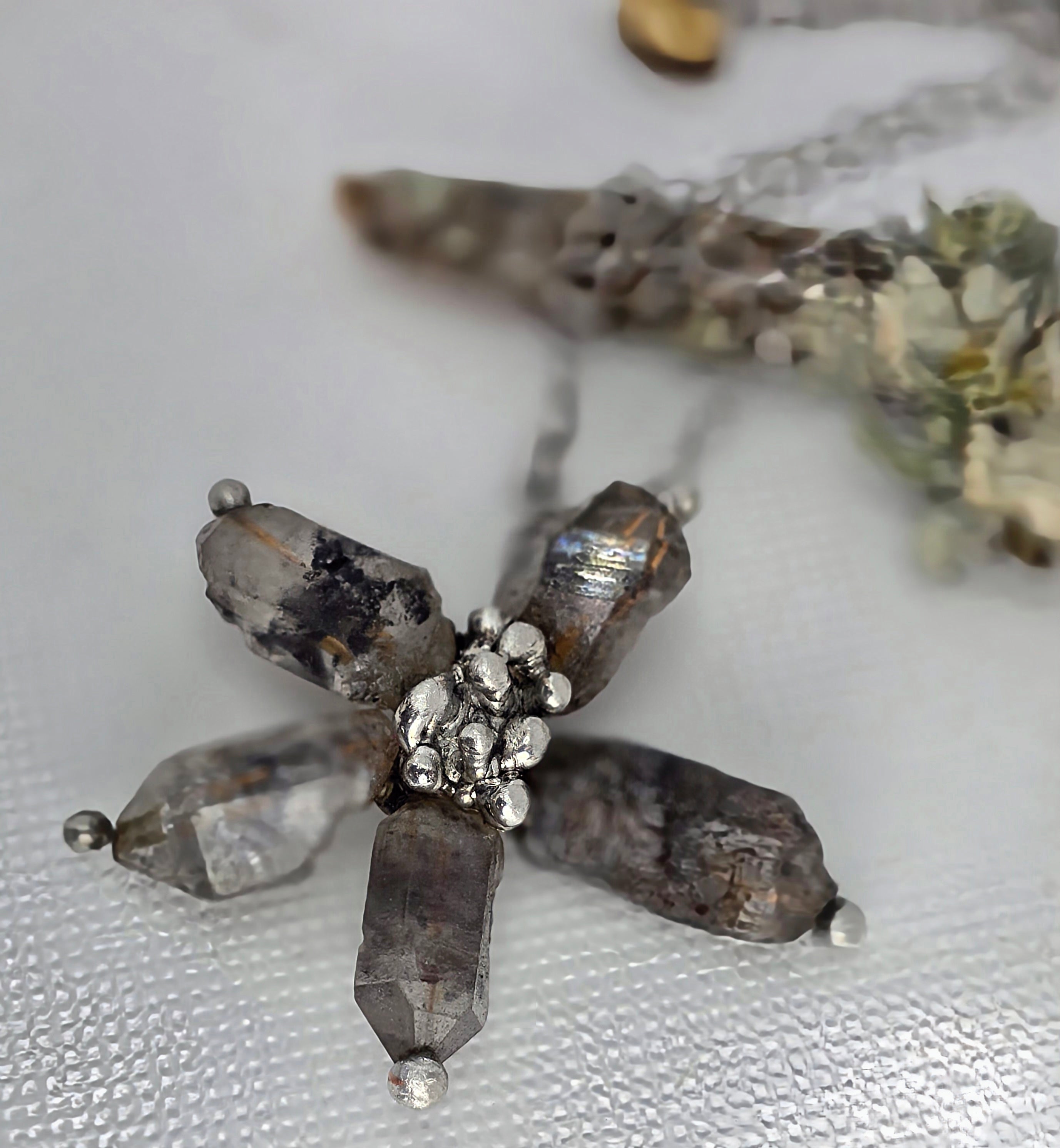 Raw Crystal Star Pendant Necklace – Silver Solder Five-Point Crystal Cluster