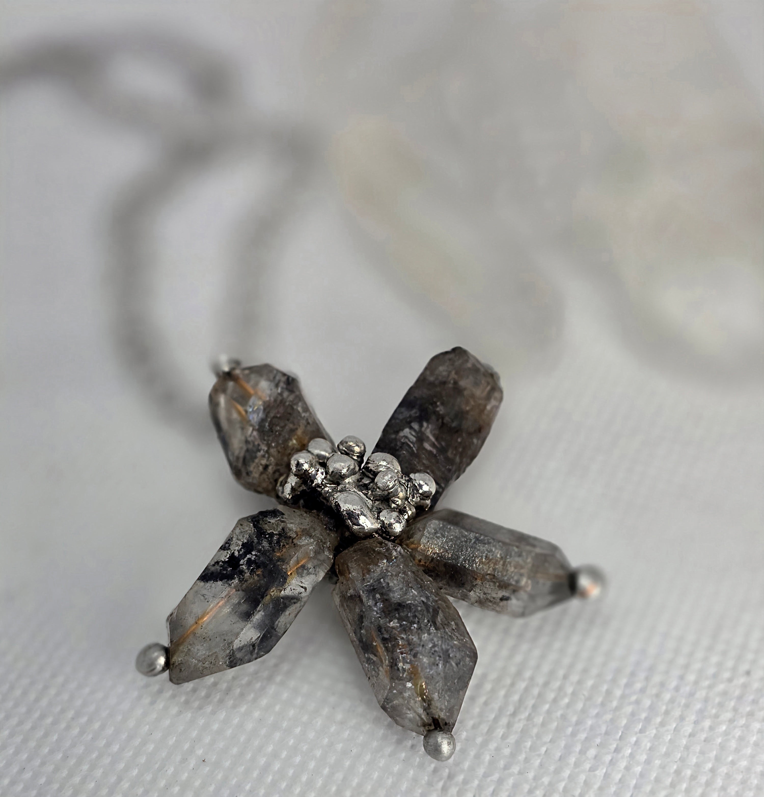 Raw Crystal Star Pendant Necklace – Silver Solder Five-Point Crystal Cluster