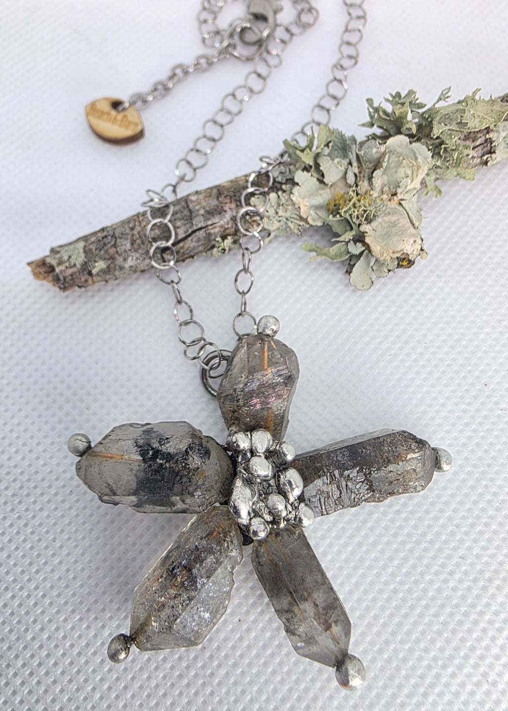 Raw Crystal Star Pendant Necklace – Silver Solder Five-Point Crystal Cluster