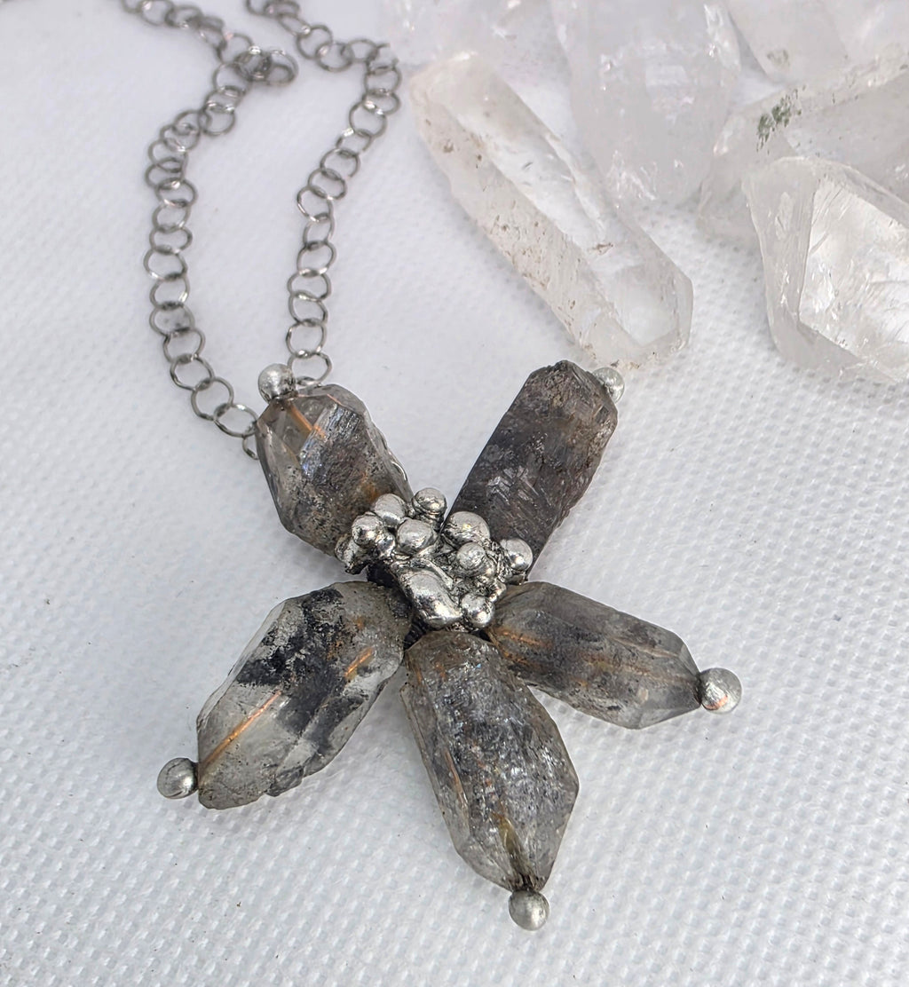 Raw Crystal Star Pendant Necklace – Silver Solder Five-Point Crystal Cluster