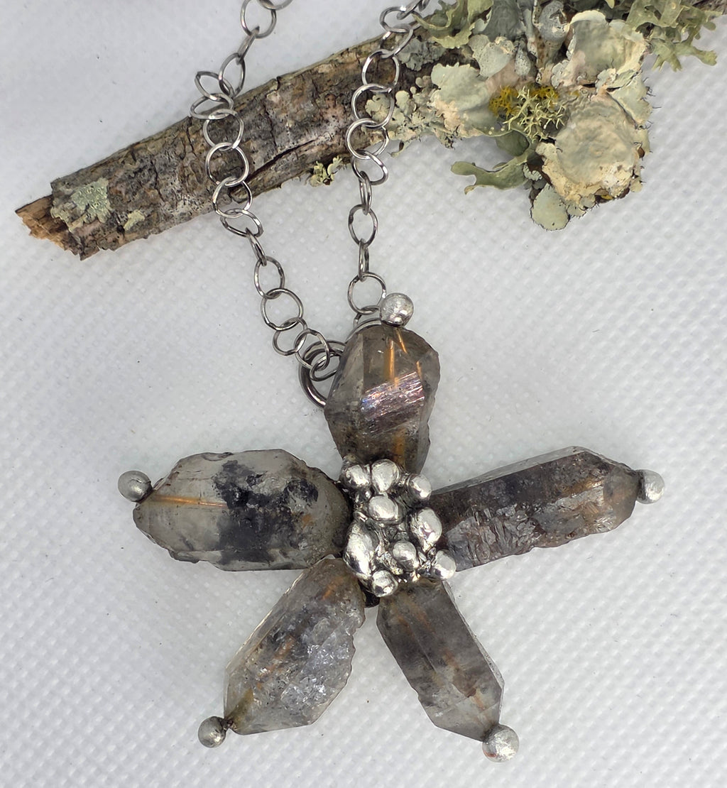 Raw Crystal Star Pendant Necklace – Silver Solder Five-Point Crystal Cluster
